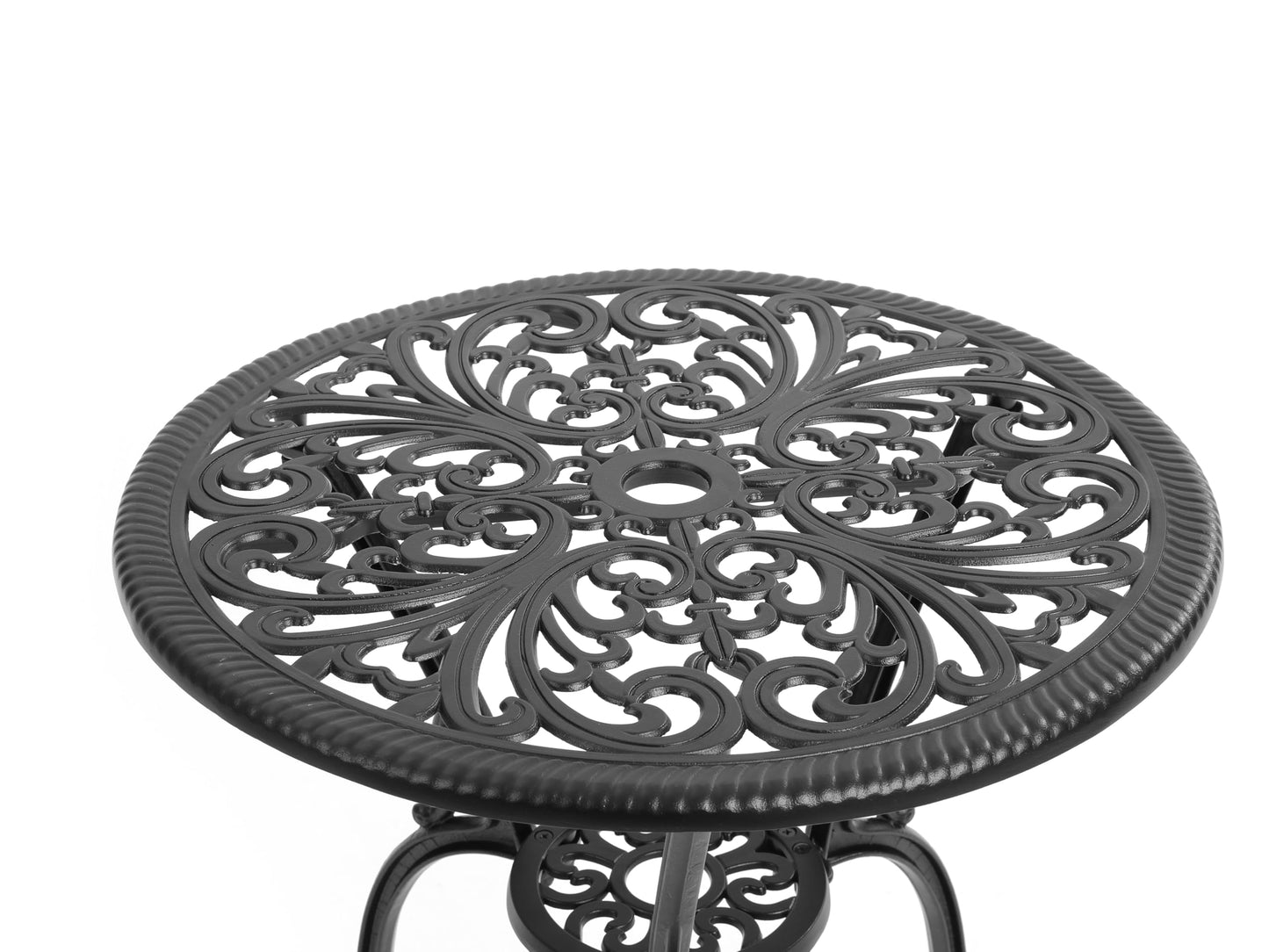 GDFStudio 3-Piece Outdoor Cast Aluminum Patio Bistro Set, Outdoor Bistro Furniture Set with Round Table and 2 Chairs for Patio, Balcony, Porch, Garden & Backyard, Weather-Resistant Patio Set, Black