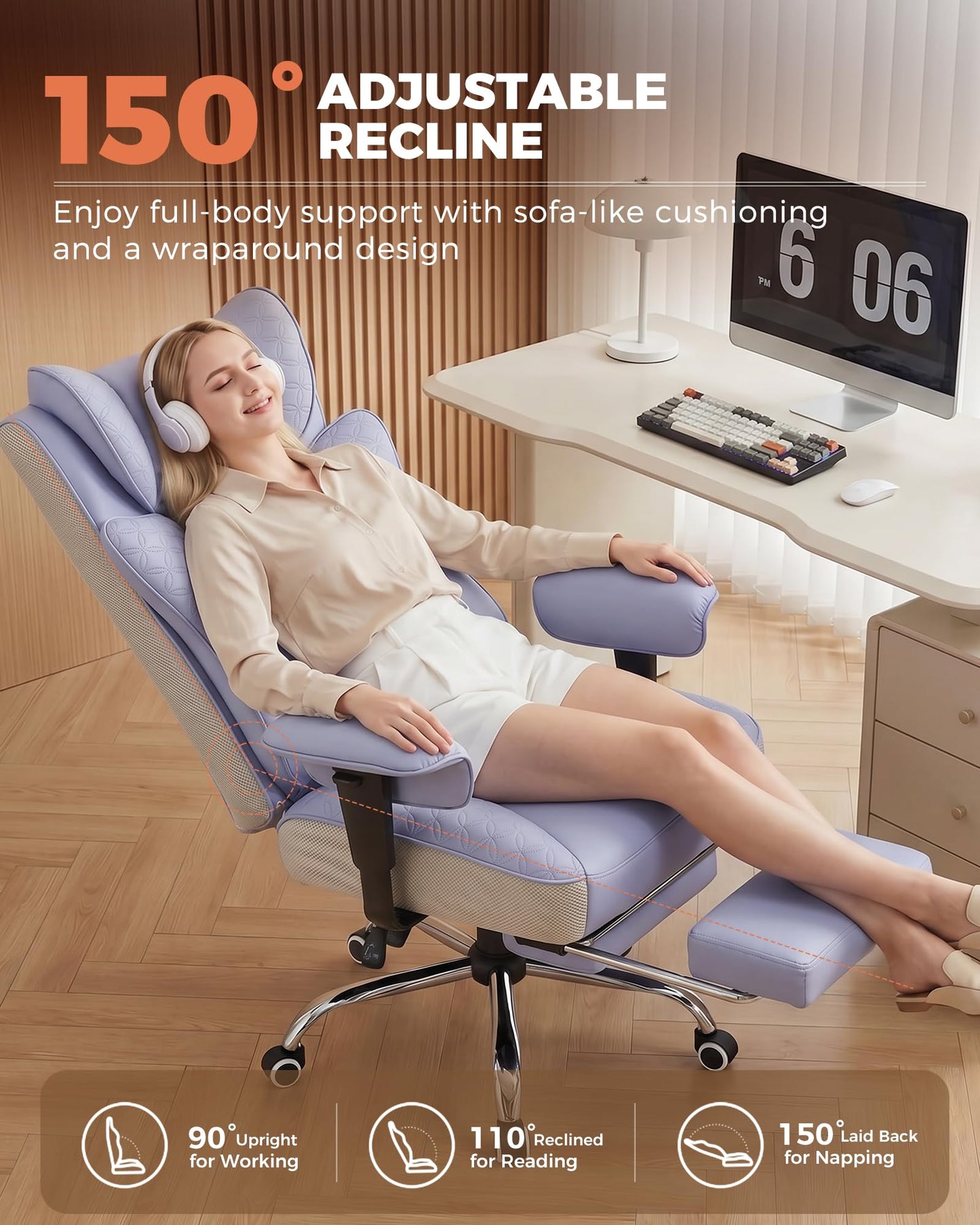 GTPLAYER Big and Tall Office Chair, Wide Ergonomic Gaming Chair with Deluxe Embossing Designed Leather with Foot Rest,150°Reclining Adjustable Soft Armrests Pocket Spring Back Support and Pillow