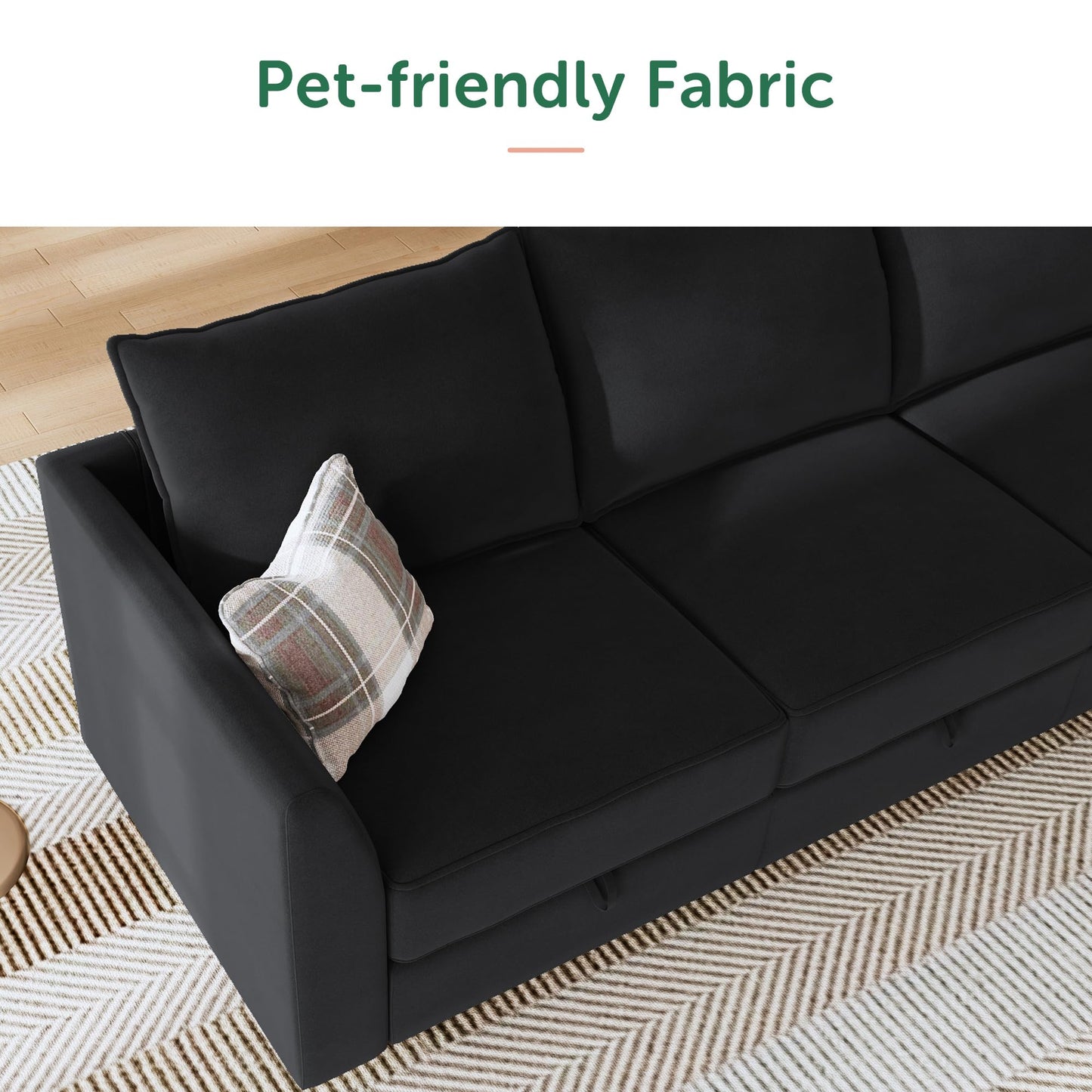 HONBAY Modular Sectional Couch Velvet Sleeper Sofa with Storage Seat Sectional Couches for Living Room,Black