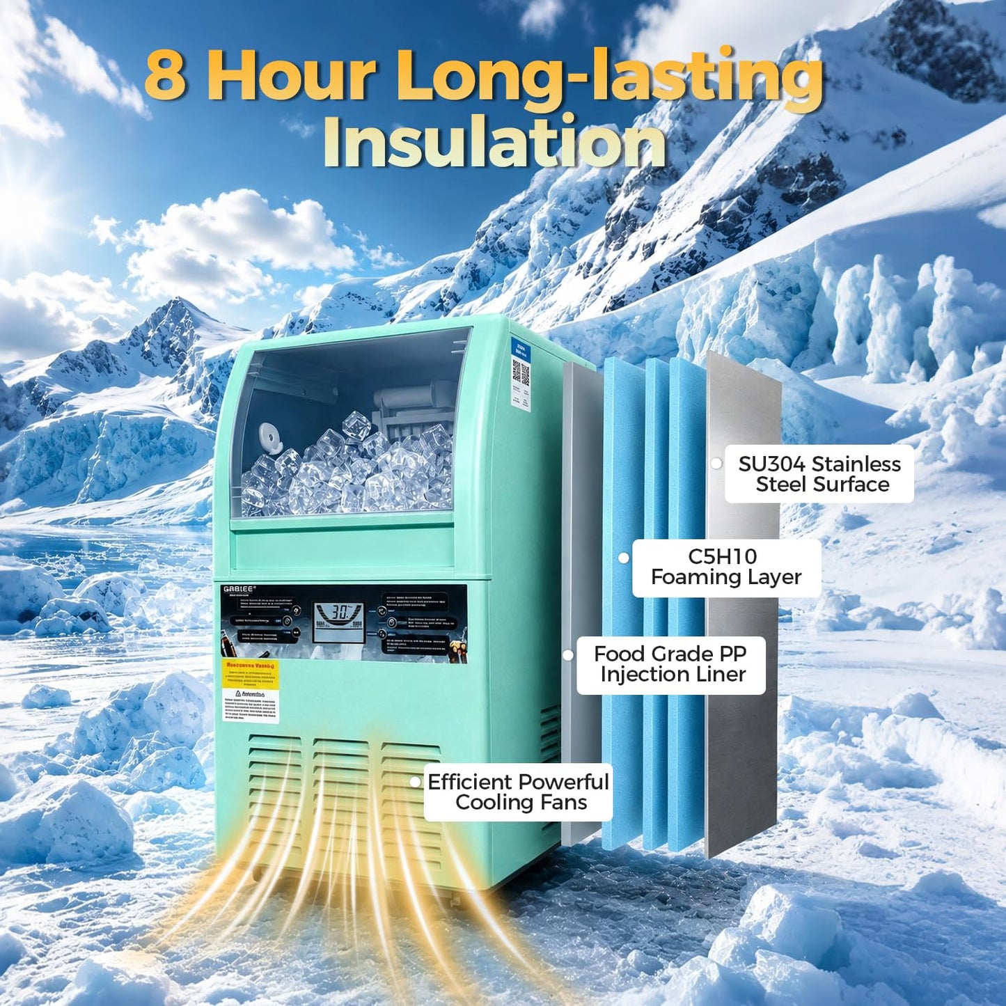 GSEICE Commercial Ice Maker Machine, 100lbs/24H, Under Counter Ice Machine with Water Filter, 20lbs Storage Bin, 50 Cubes in 8-12 Mins, Freestanding Ice Machine for Home/Bar/Cafe/Restaurant