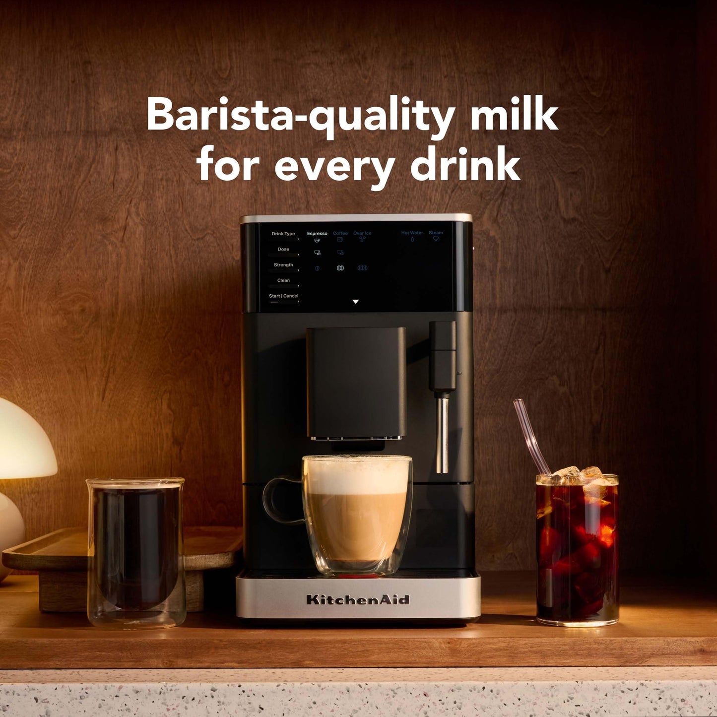 KitchenAid Fully Automatic Espresso Machine KF2 with 6 Hot and Iced Coffee Options | Built-In Grinder | Steam Wand, Black Matte KES8452