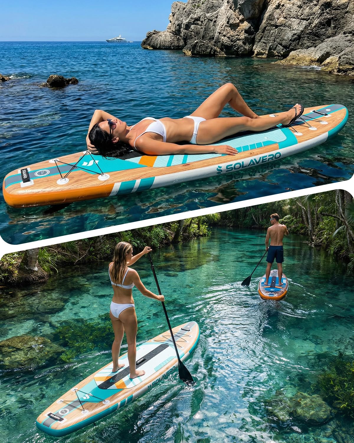 SOLAVERO 11'6" Inflatable Paddle Board with Premium SUP Board Accessories, Stand Up Paddle Board with Anti-Slip EVA Deck for Youth & Adults of All Skill Levels, Inflatable SUP for Yoga, Fishing, Surf