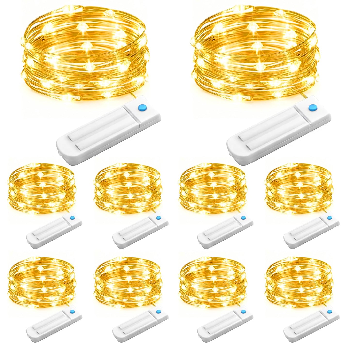 ANGMLN 10 Pack Fairy Lights, 30 LED String Lights, 10 Ft, Battery Operated, 8 Modes, Waterproof, Warm White, Model DX123