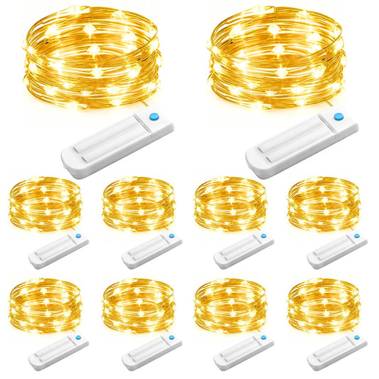 ANGMLN 10 Pack Fairy Lights, 30 LED String Lights, 10 Ft, Battery Operated, 8 Modes, Waterproof, Warm White, Model DX123