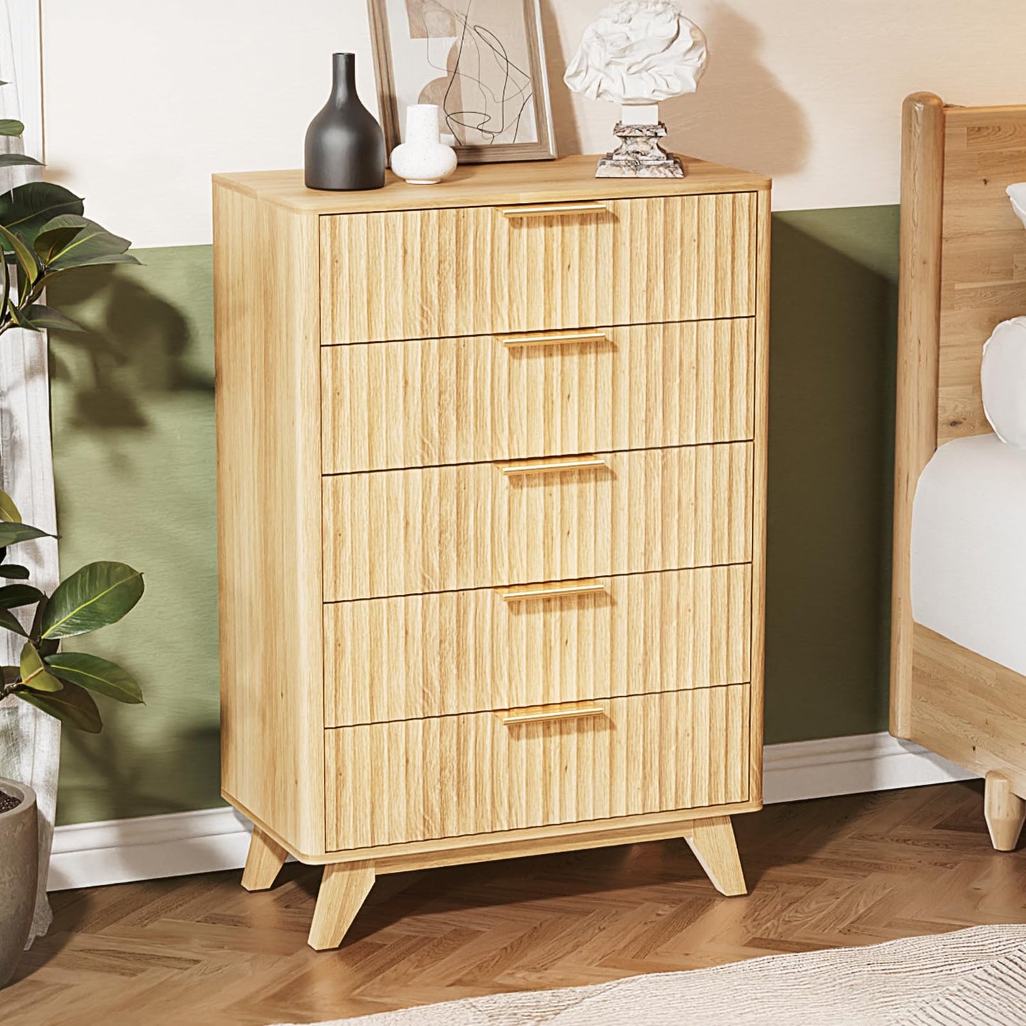 VINGLI Tall Dresser for Bedroom, Fluted Dresser Vertical Chest of Drawers, Tall Chest of Drawers Bedroom with Rounded Edges, 29.92" W*15.6" D*44.88" H