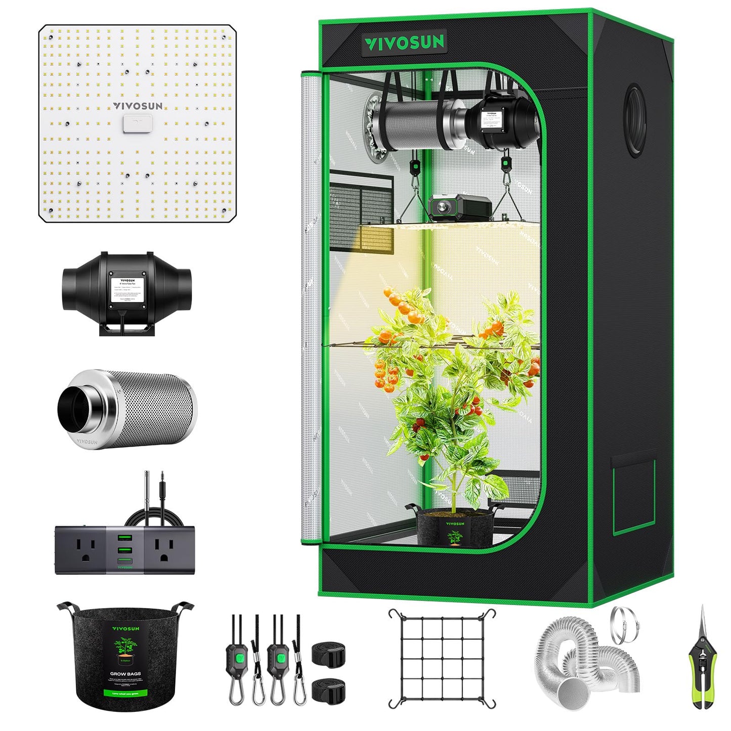 VIVOSUN Grow Tent Kit, 2 × 2ft 1-Plant System, WiFi-Controlled Grow System with Full Spectrum LED Grow Light, Automatic Ventilation, GrowHub Outlet A22 with Temperature and Humidity Sensor