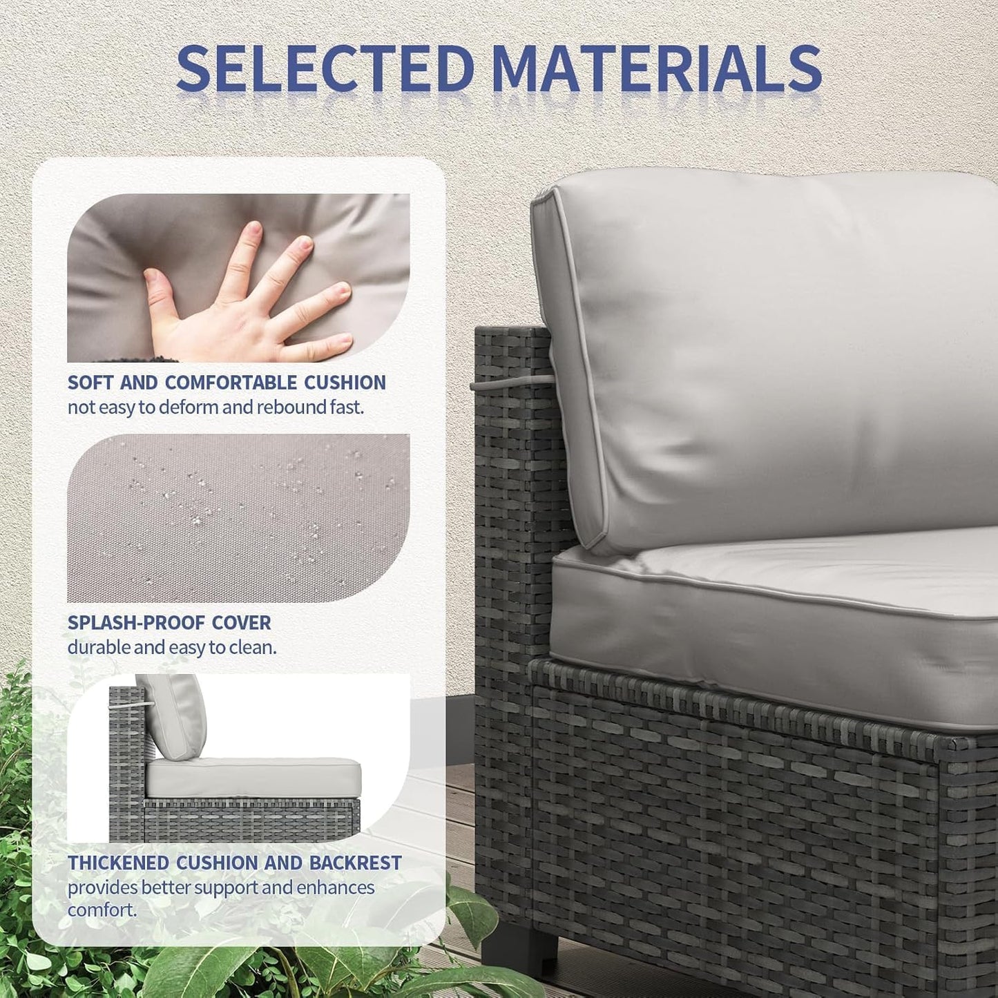 7 Piece Patio Furniture Set, All-Weather PE Wicker Sectional Sofa with Tempered Glass Coffee Table - Outdoor Conversation Set for Poolside, Garden, Porch in Grey + Light Grey
