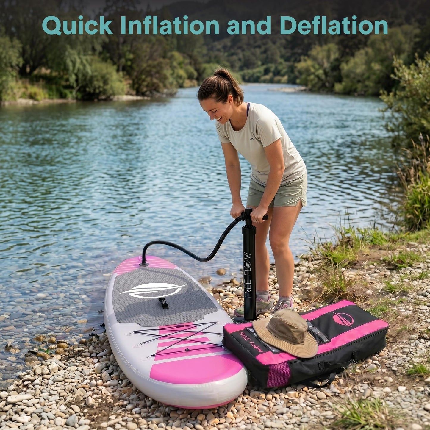 SereneLife Inflatable Stand Up Paddle Board - Wide Stable Design, Non-Slip Deck for Adults & Youth with Premium Paddle Board Accessories: Carry Bag, Dual Action Pump, Paddle, Ankle Leash - 10'6"
