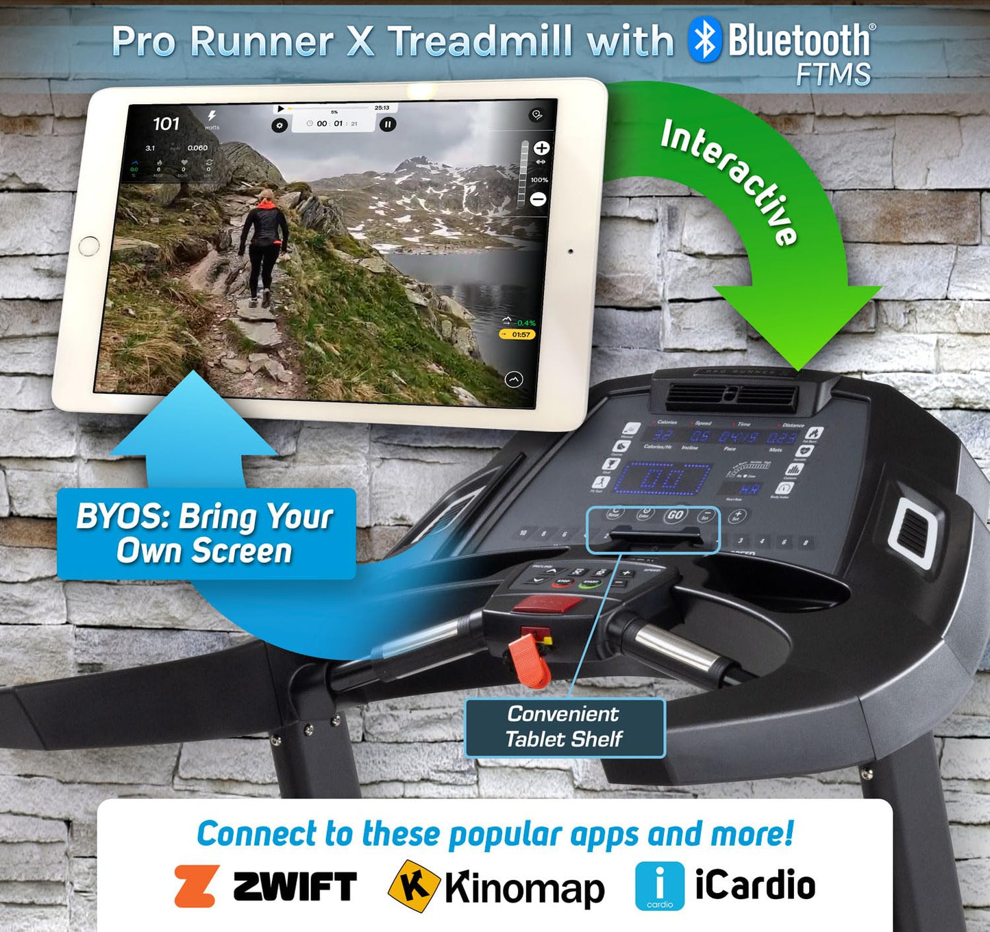 3G Cardio Pro Runner X Treadmill - Heavy Duty Home Construction - FreeSync FTMS Bluetooth Connectivity - Low 6.5" Step-up Height - Foldable Compact Storage - Orthopedic Belt - 350 lb Capacity