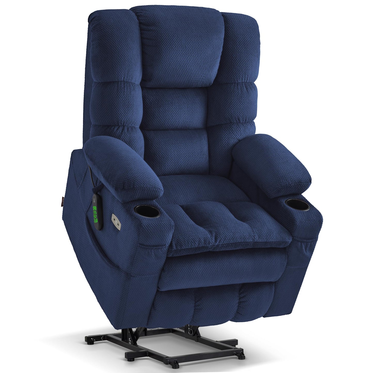 MCombo Triple Motor Lay Flat Power Lift Recliner Chair for Tall Elderly, Infinite Position, Massage, Dual Heating, Adjustable Headrest, Fabric 7634 (Navy Blue, Large)