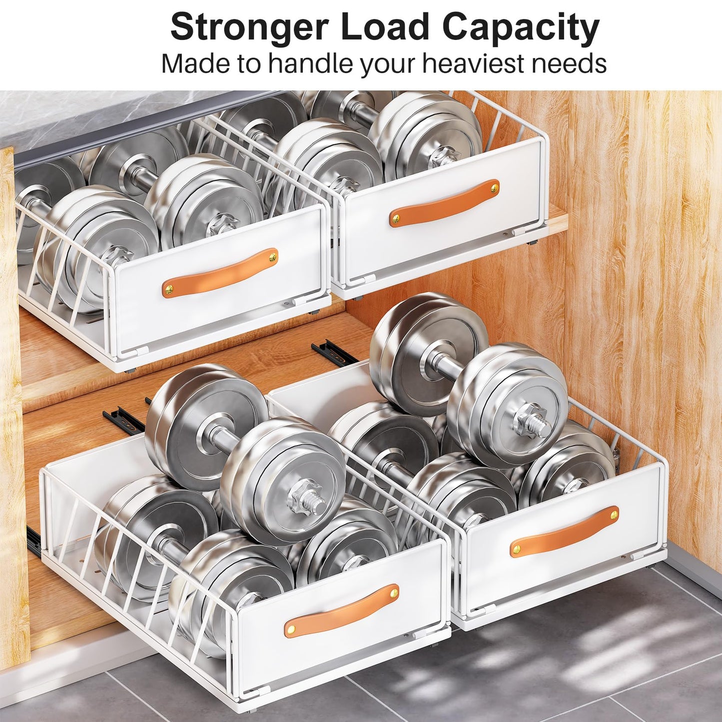 4Pack Pull out Cabinet Organizer,Heavy Duty Slide out Pantry Shelves Drawer Storage with Adhesive Nano Film,Sliding Mesh Basket with Handle for Kitchen, Bathroom, Home, 11.8W" X 15.7"D X 6.2"H,White