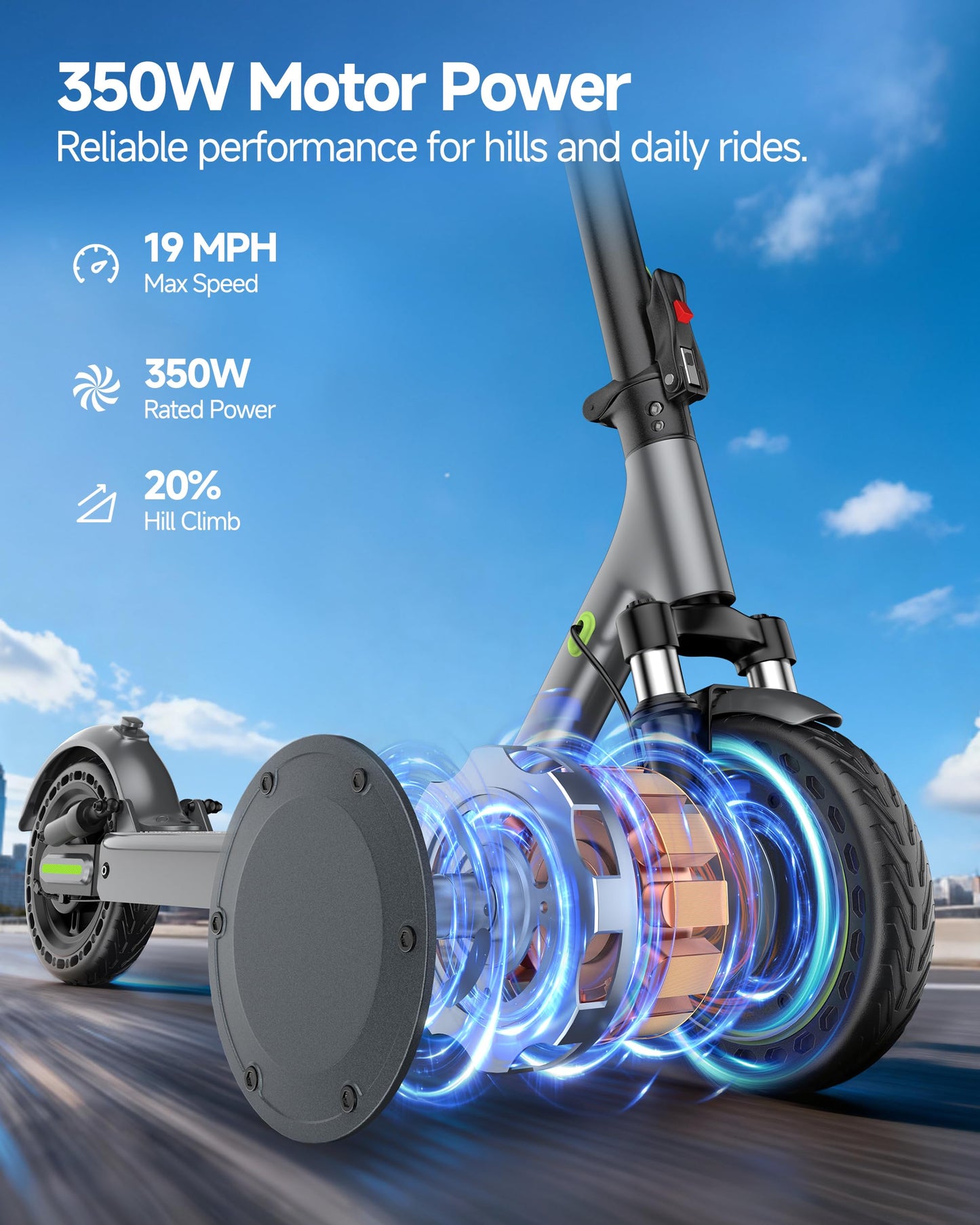 Roinside Scooter for Adults- 8.5" Solid Tires/350W Motor, 19 MPH Digital Display, Up to 16 Miles Long-Range Commuting Folding E-Scooter for Adults with Dual Braking System, App Control
