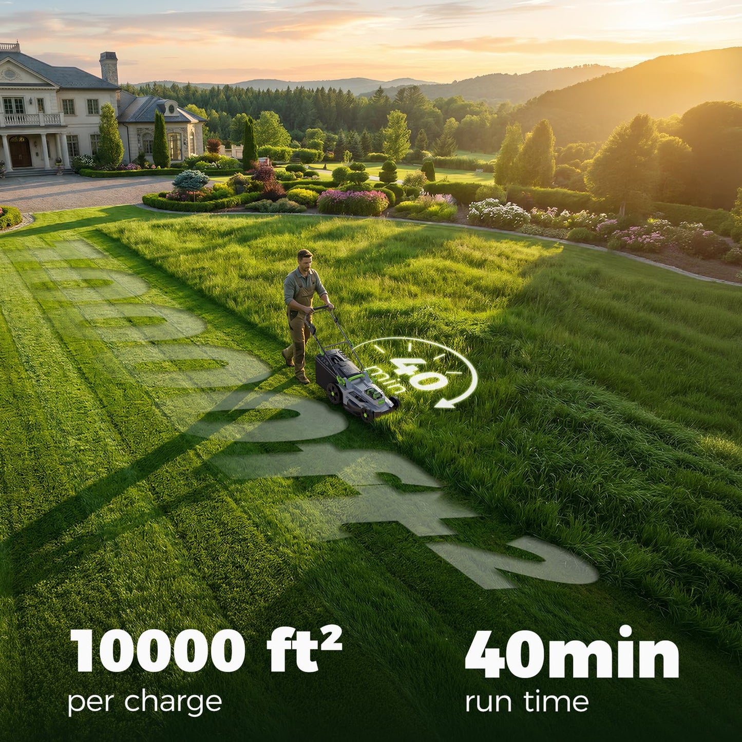 40V Cordless Lawn Mower, 17 Inch Electric Battery Powered Lawn Mower with 2x4.0Ah Batteries, 6 Height Adjustment, 50L Grass Bag, 1200W Brushless Motor, 40min Runtime for 500㎡ Yard