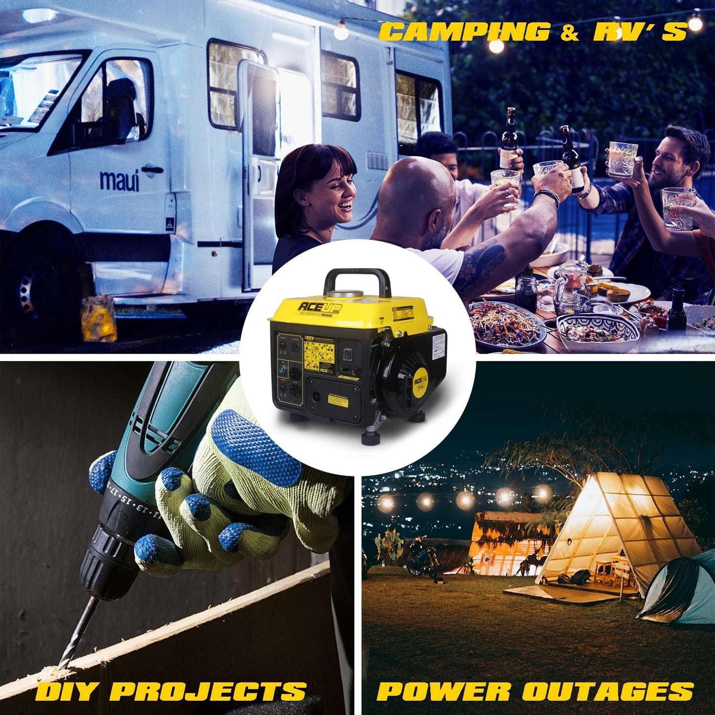 Aceup Energy 1200W Gas Generator, Small Lightweight Generator for Home Use, EPA Compliant ideal for Father's Day