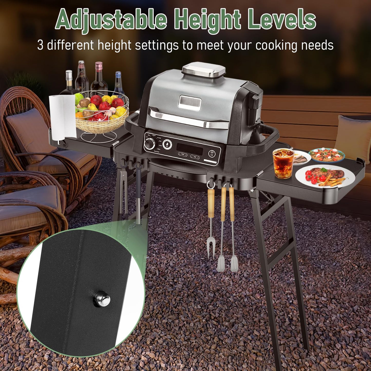 26"/30"/34" Portable Outdoor Grill Stand for Ninja Woodfire Outdoor Grill(OG701 OG850 OG951 OO101 Series), 51in Large Space, Upgrade Height & Quick-Fold Stand for Blackstone Griddle/Onni Pizza Oven