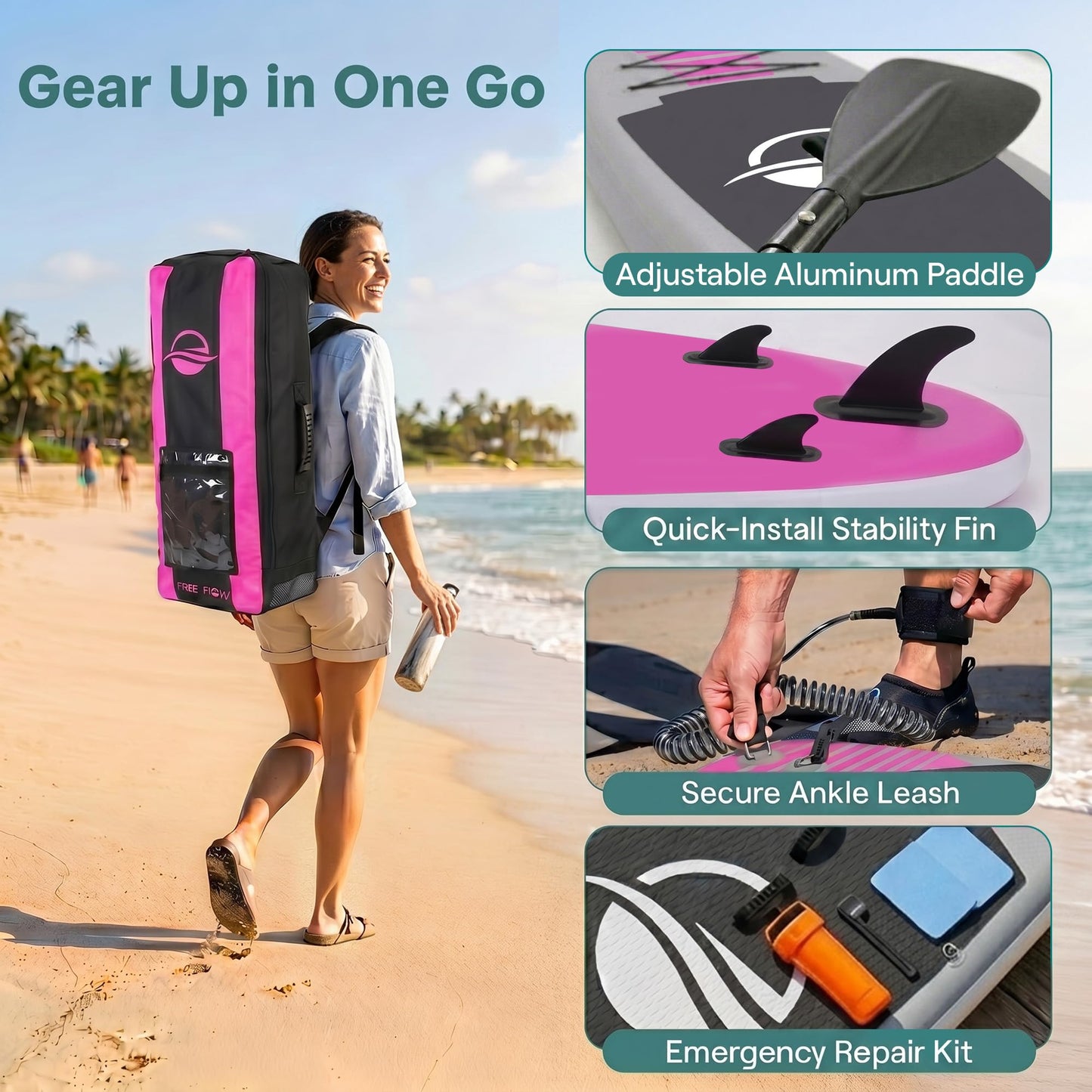 SereneLife Inflatable Stand Up Paddle Board - Wide Stable Design, Non-Slip Deck for Adults & Youth with Premium Paddle Board Accessories: Carry Bag, Dual Action Pump, Paddle, Ankle Leash - 10'6"