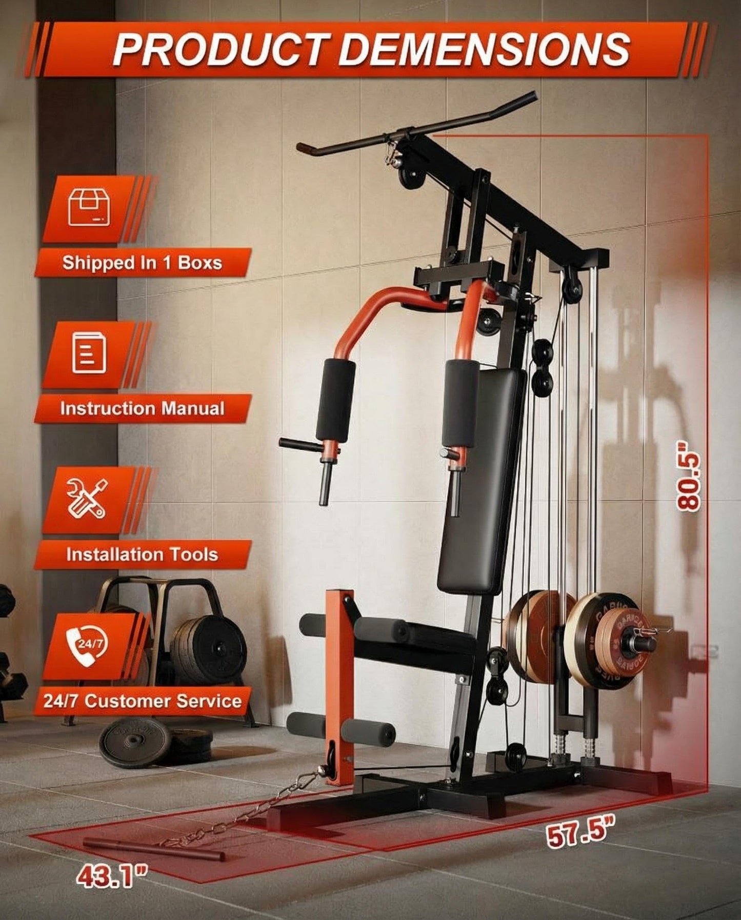 Home Gym Machine, Weight Machines for Home Gym Full Body Workout Strength Training Equipment with Chest Press, Leg Extension, LAT Pulldown and Cable System