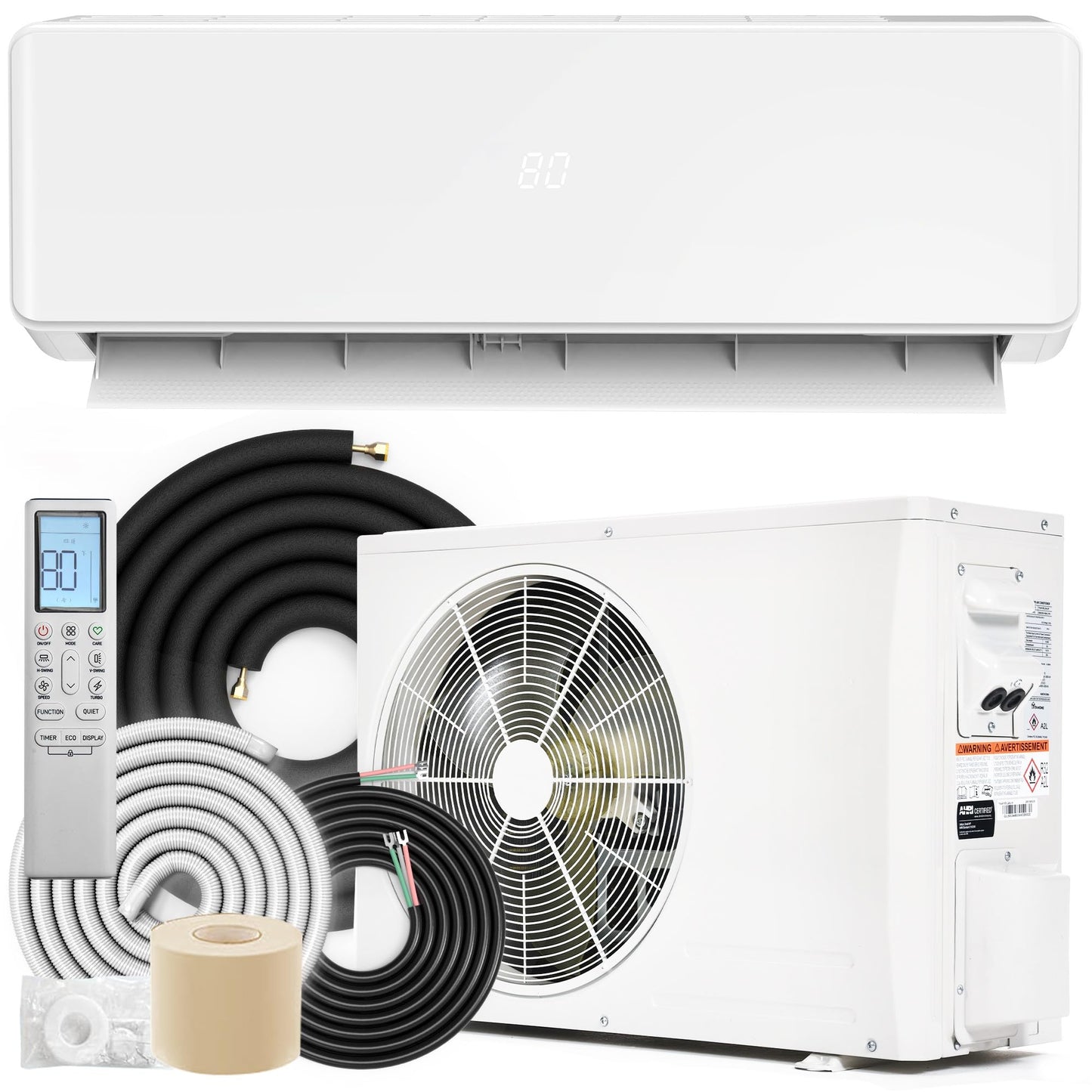YITAHOME 20 SEER2 18000BTU Mini Split AC/Heating System 208-230V, Pre-charged Inverter AC Cool & Heat Up to 1250 Sq. Ft, Pure Design, Compatible with 3 Level Eco Mode, Complete Installation Kit, White