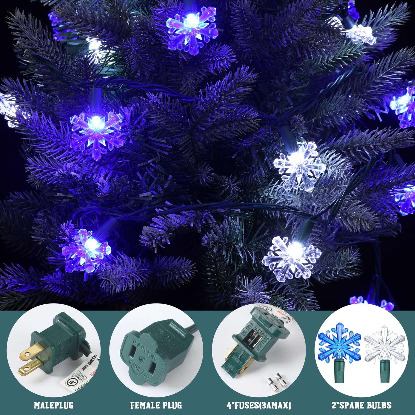 Glooglitter Winter Snowflake String Lights 35 LED 18 ft Blue White Plastic Model JEI-Glooglitter-1236