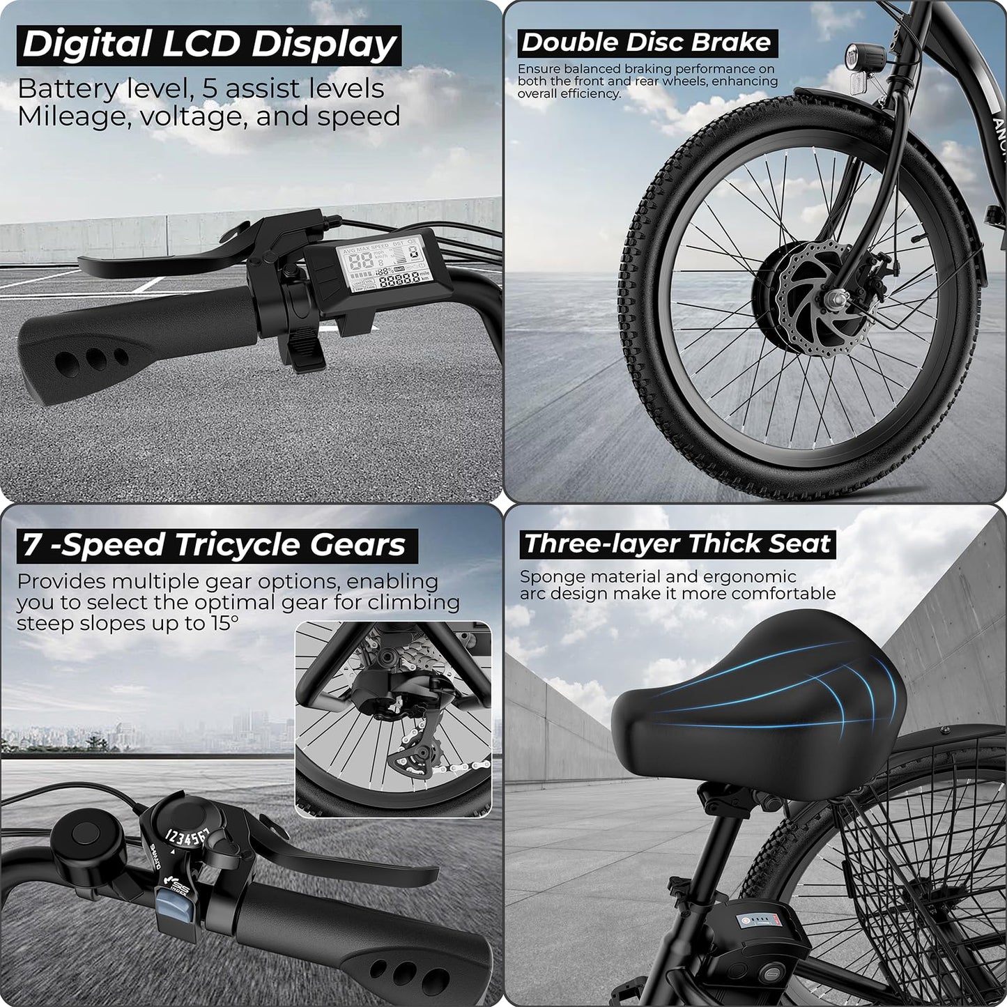 ANCHEER Electric Tricycle for Adults, Peak 600W Electric Trike, 24" 499Wh Folding 3 Wheel Ebike for Adults & Seniors, 15.5MPH & 55Miles Electric Bike, Rear Differential, Rear Basket UL2849 Compliant