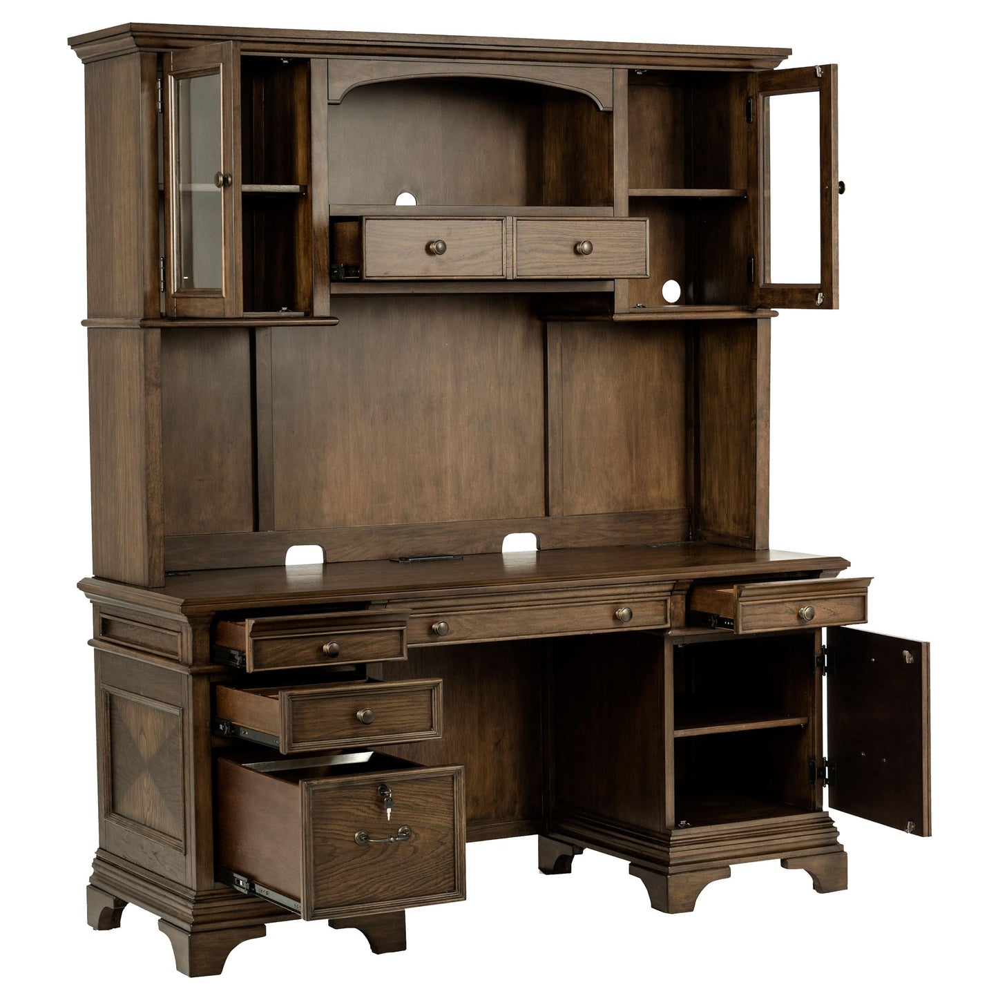 Coaster Home Furnishings - Hartshill - 5-Drawer Wood Credenza Desk with Hutch, Lockable Cabinets, USB Ports and Power Outlet - Home Office - 66-Inch - Burnished Oak - 881283