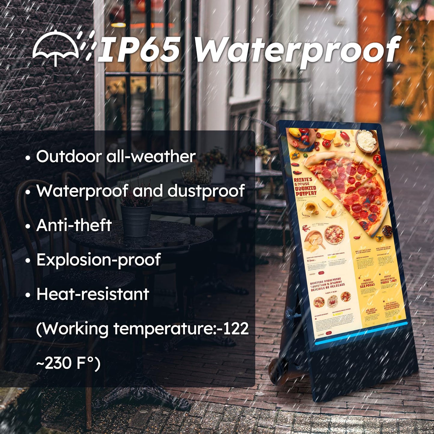 SIOXCFZ 43 inch Outdoor Mobile Digital Signage Display, LCD IP65 Waterproof Advertising Display Kiosk with Rechargeable Battery, Brightness Auto-Adjustment and Impact Resistant Screen