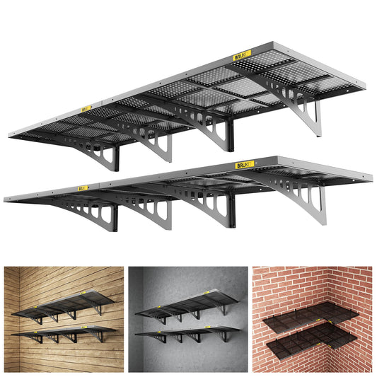Brukid 4Pack 2x3ft Adjustable Metal Garage Wall Shelving Heavy Duty Garage Storage Shelf Wall Mounted Black