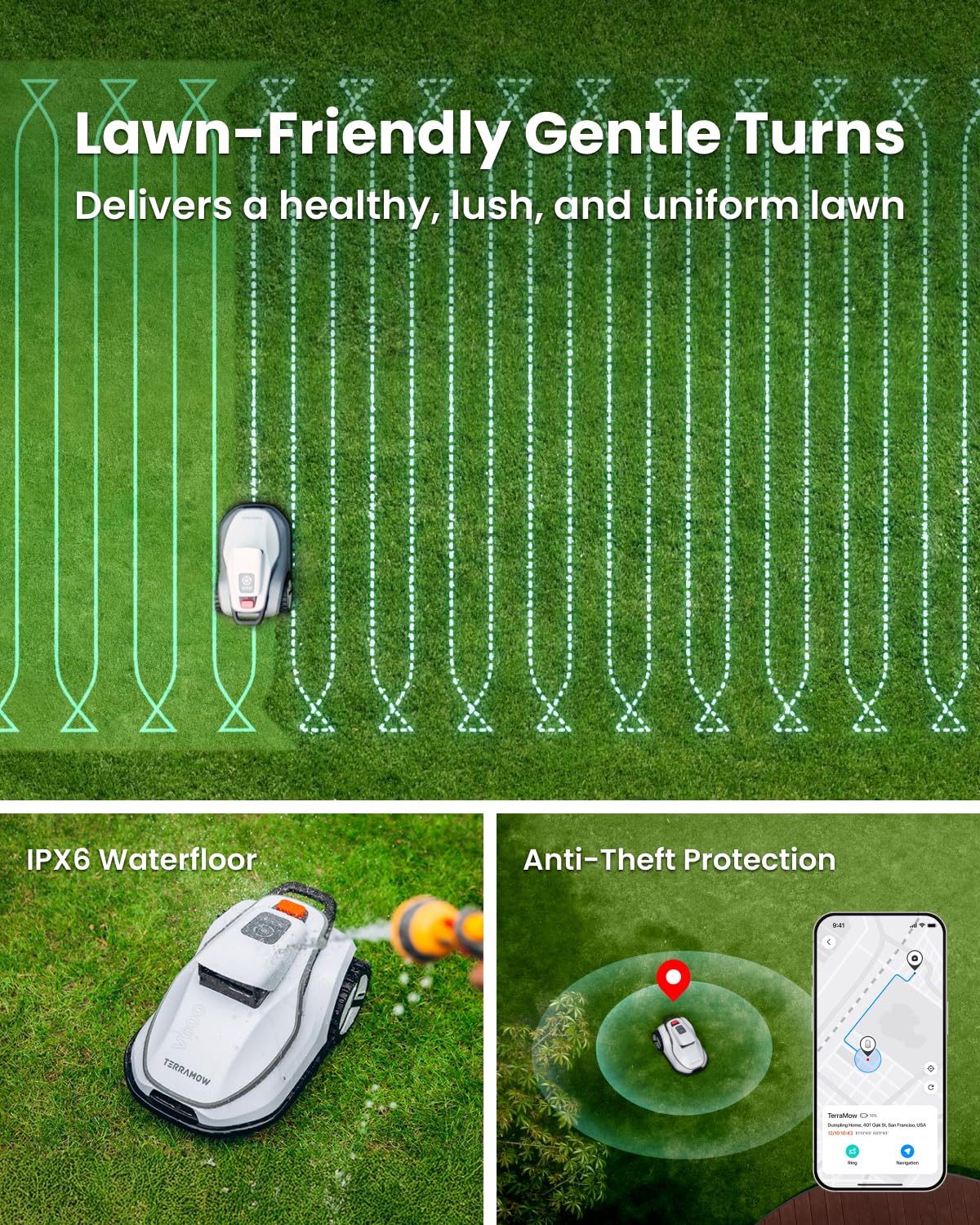 TerraMow V1000 Robotic Lawn Mower with Garage, Tri-AI Vision, No Wire/RTK/Signal Issues, Auto Mapping, Max 0.3 Acres, Vision Navigation, AI Obstacle Avoidance, 100% Hands-Free for Complex Gardens