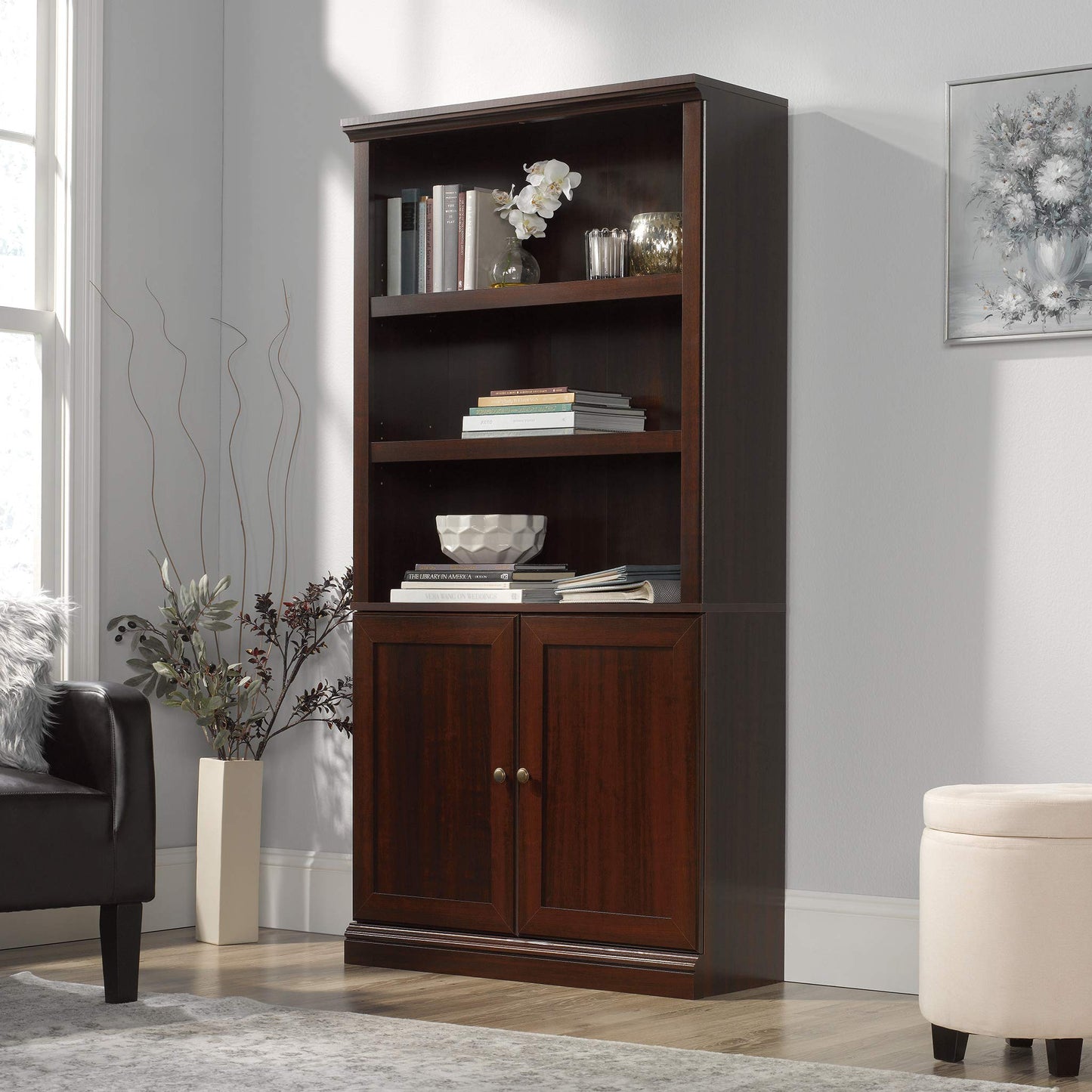 Sauder Miscellaneous Storage 5-Shelf/ Book Shelf 2-Door Bookcase, Select Cherry finish
