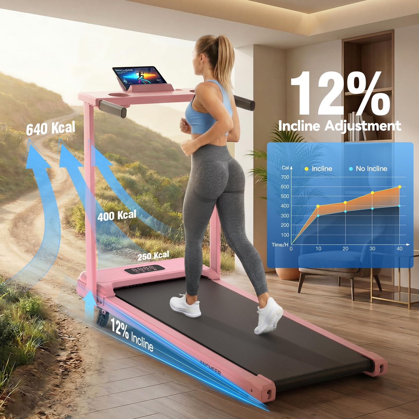FUNMILY Incline Walking Pad Treadmill with Handle Bar, Folding Treadmills for Home Small, 3.5HP Portable Treadmill with Desk, 350 lbs Weight Capacity, Walking Pad with Remote Control and LED Display