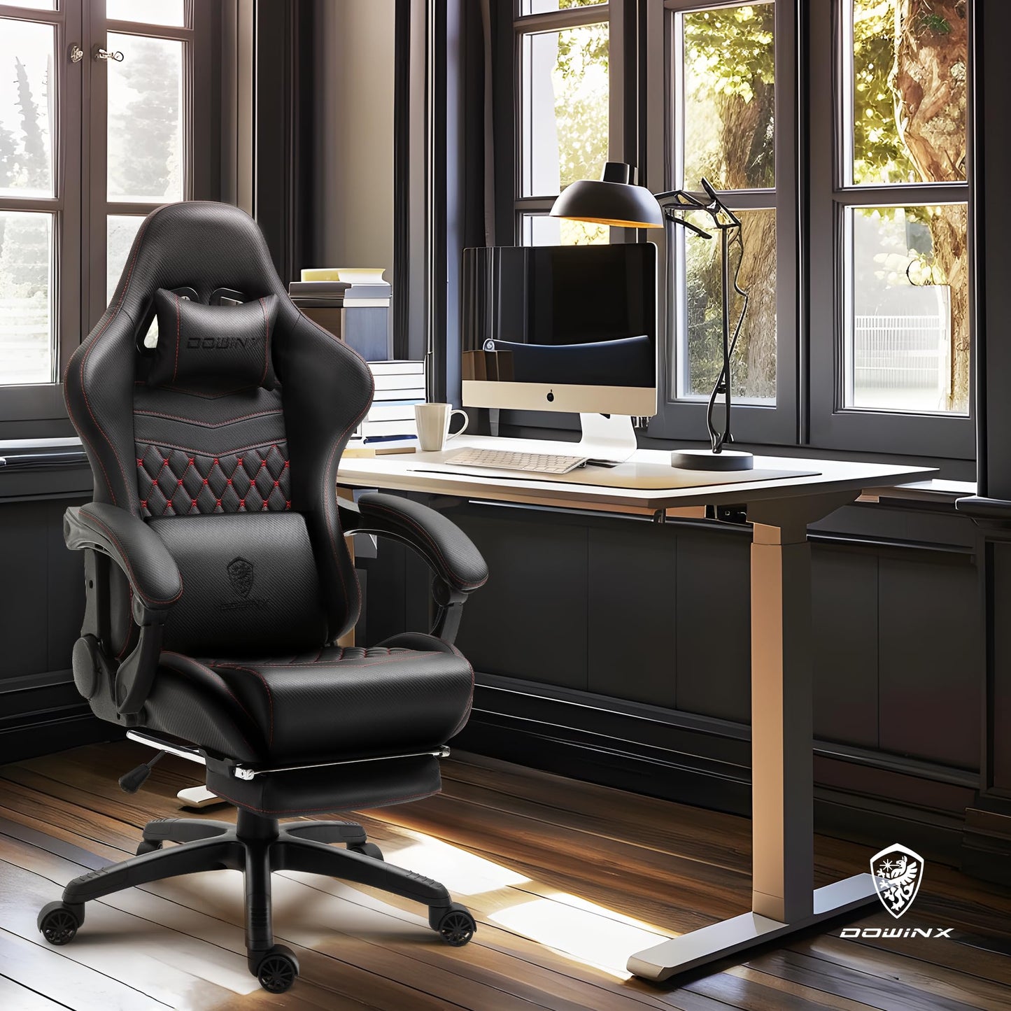 Dowinx Gaming Chair Big and Tall, Ergonomic PC Gaming Chair with Footrest & Massage, Racing Style Reclining Computer Chair for Adults, 400LBS Capacity - Heavy Duty Gamer Chair (Black)