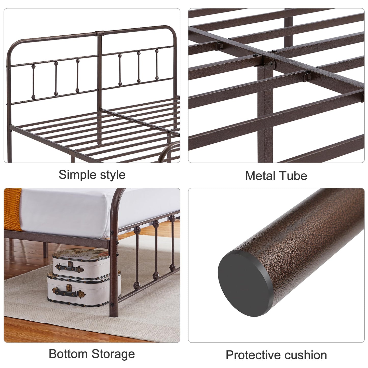 VECELO King Size Victorian Style Metal Bed Frame with Headboard Classic Metal Platform Bed Frame Mattress Foundation with Footboard/Under Bed Storage/No Box Spring Aple