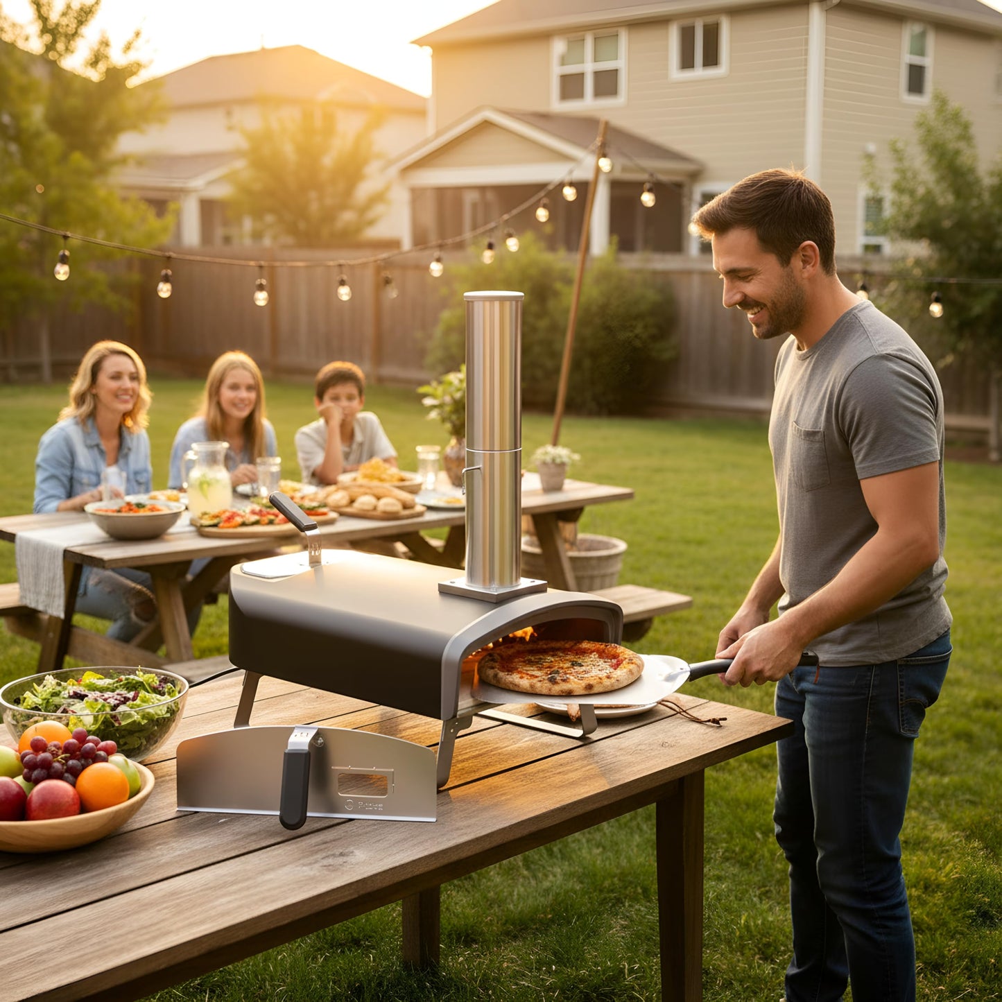 Q Pizza Portable Wood Fire Pizza Oven with Folding Legs, Outdoor Pizza Stove with Chimney for Outdoor Kitchen, Camping, RV, Tailgating, Beach, Backyard Pizza Maker, PS107
