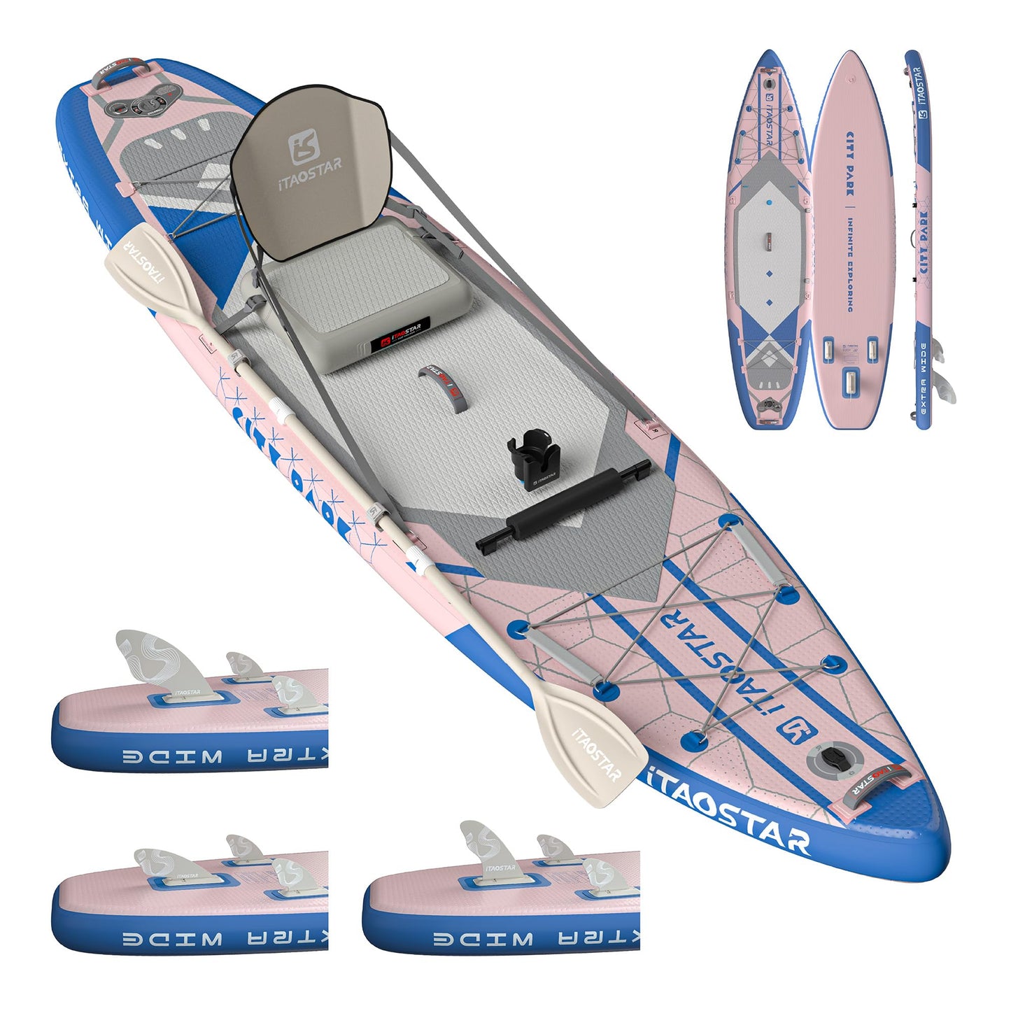 iTAOSTAR C03FP 35" Wide Paddle Board, More Fun Inflatable Paddle Board with 5 Fins，12 Foot Stand Up Paddle Board with Premium SUP Accessories for Familly of All Skill Levels