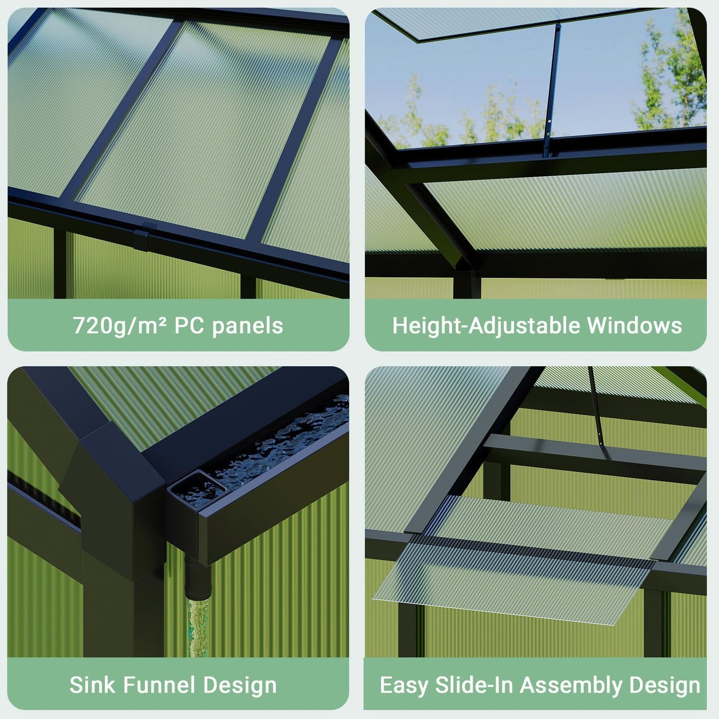 GarveeHome 6X10 FT Greenhouse for Outdoors, Walk-in Greenhouse Kit with Aluminum Frame, Polycarbonate Panels, Adjustable Roof Vent, Sliding Door, Secure Lock for Outside Garden, Patio, Backyard