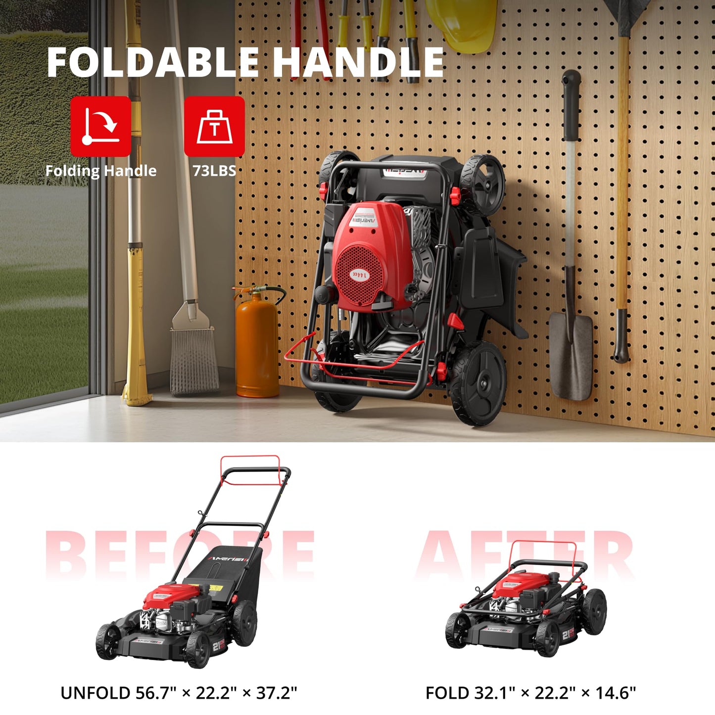 AMERISUN Gas Lawn Mower, 170cc OHV Engine with Forced Air Cooling, 21" Steel Deck, 3-in-1 Mulching/Bagging/Side Discharge, 6 Cutting Heights, 1.4-Bushel Grass Catcher, Self-Propelled