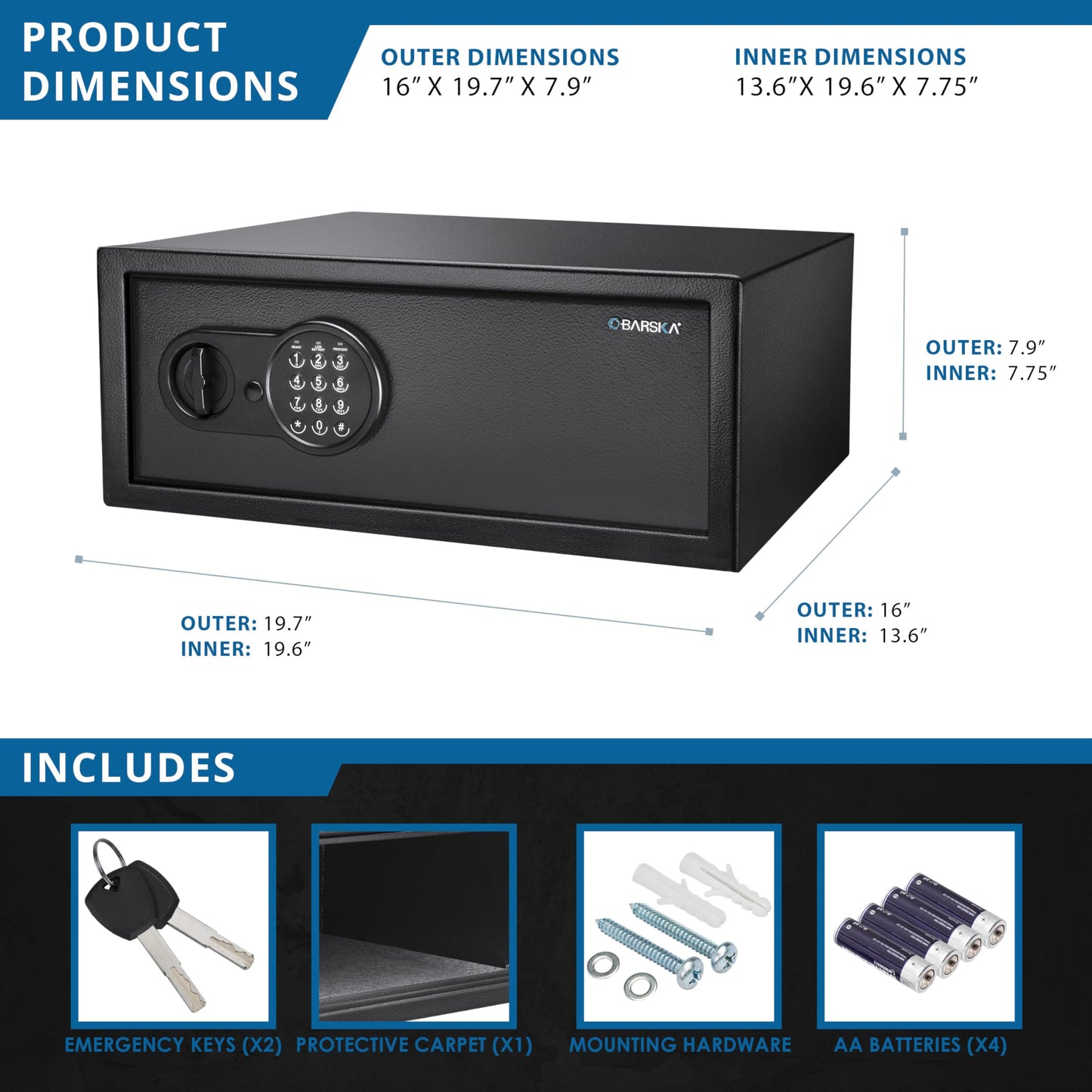Barska Digital Keypad Home & Office Steel Security Safe Lock Box with Deadbolts - 1.2 Cu Ft Standard