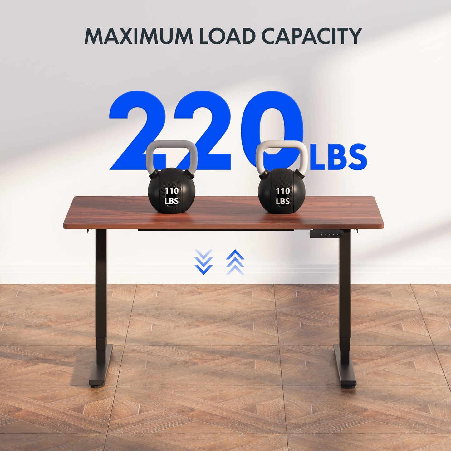 FLEXISPOT E6 3-Stage Dual Motor Electric Standing Desk 55 x 28 Sit Stand Up Desk, Holds 220 lbs, Adjustable Height w/Memory Presets, One-Piece Mahogany Desktop & Black Frame, Ships in 2 Boxes