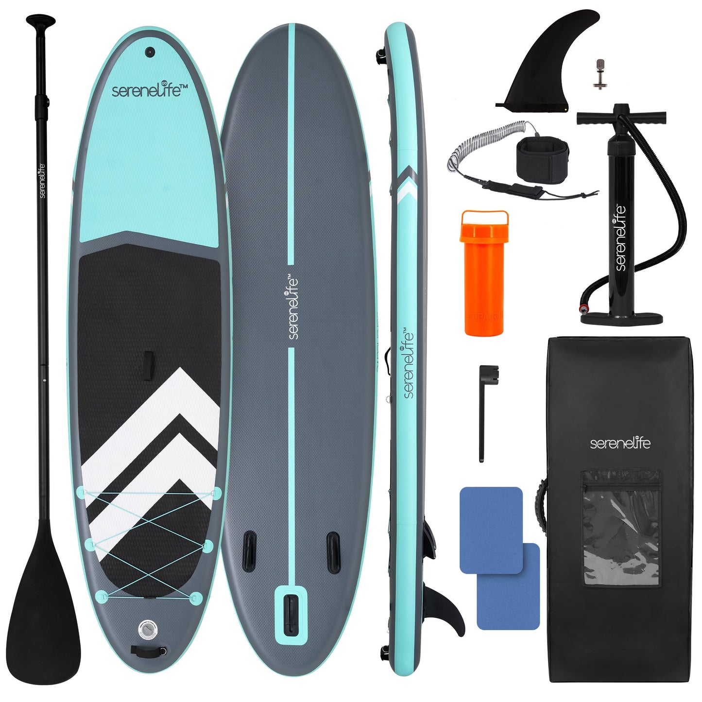 SereneLife XL Inflatable Stand Up Paddle Board – Extra-Wide, Pet & Family-Friendly SUP for Adults, Kids & Pets – Non-Slip Deck, Lightweight Stable Design, Premium Accessories - 440 lbs Capacity