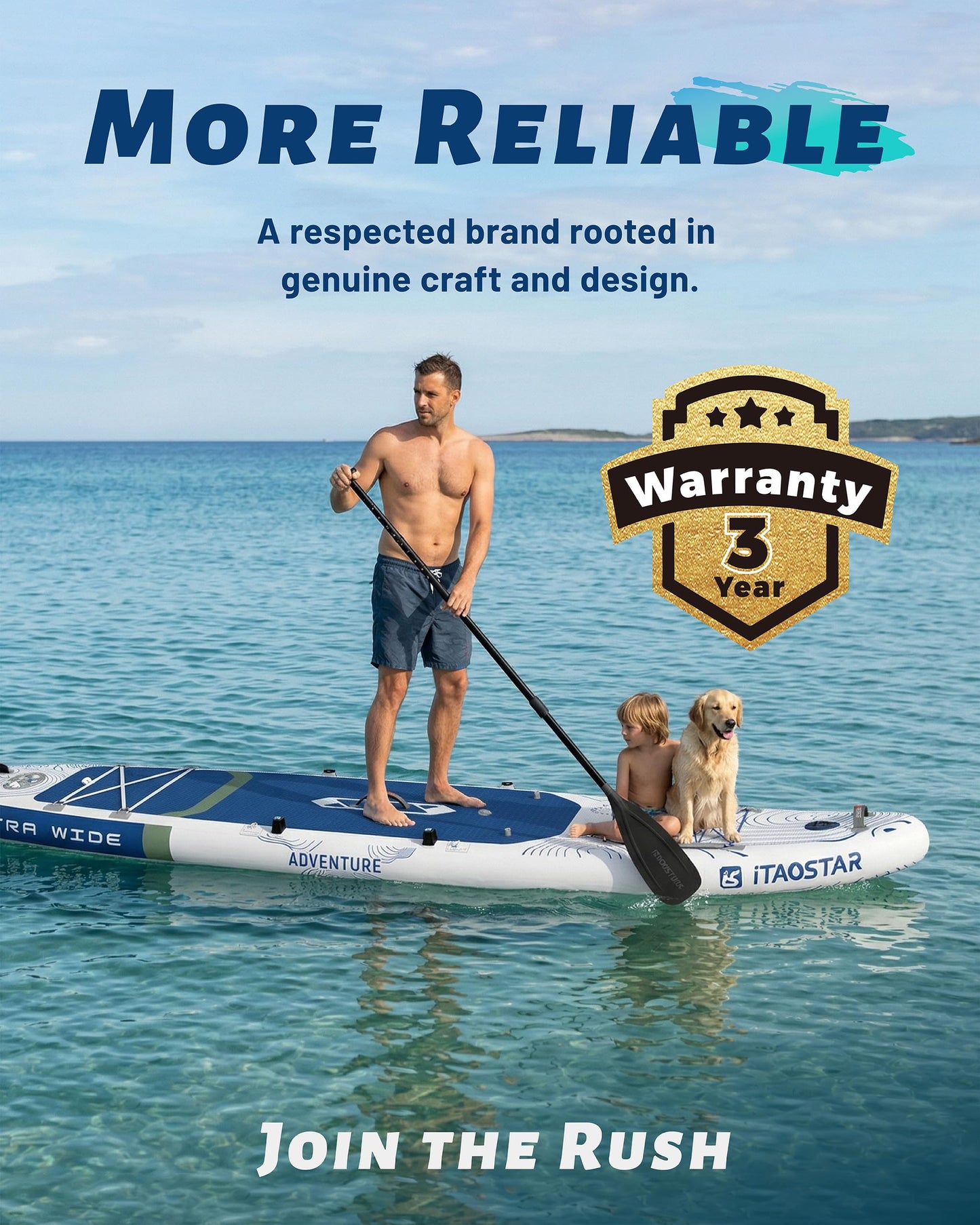 iTAOSTAR Adventure 12' × 35" Inflatable Stand Up Paddle Board with Seat, Extra Wide SUP Board with 5 Fins Stable Design for Familly, Youth, All Skill Levels, Lakes, Oceans & Fishing