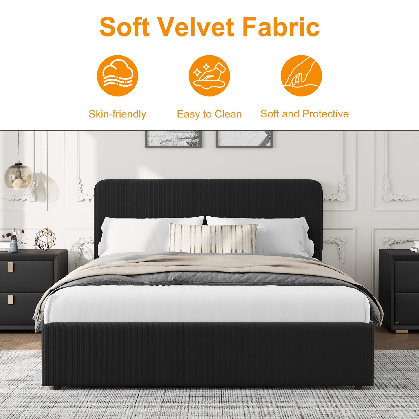 IDEALHOUSE Full Size Platform Bed Frame with Storage Drawers, Upholstered Bed, PU Leather, No Box Spring Needed, Easy Assembly, Modern Bedroom, Black