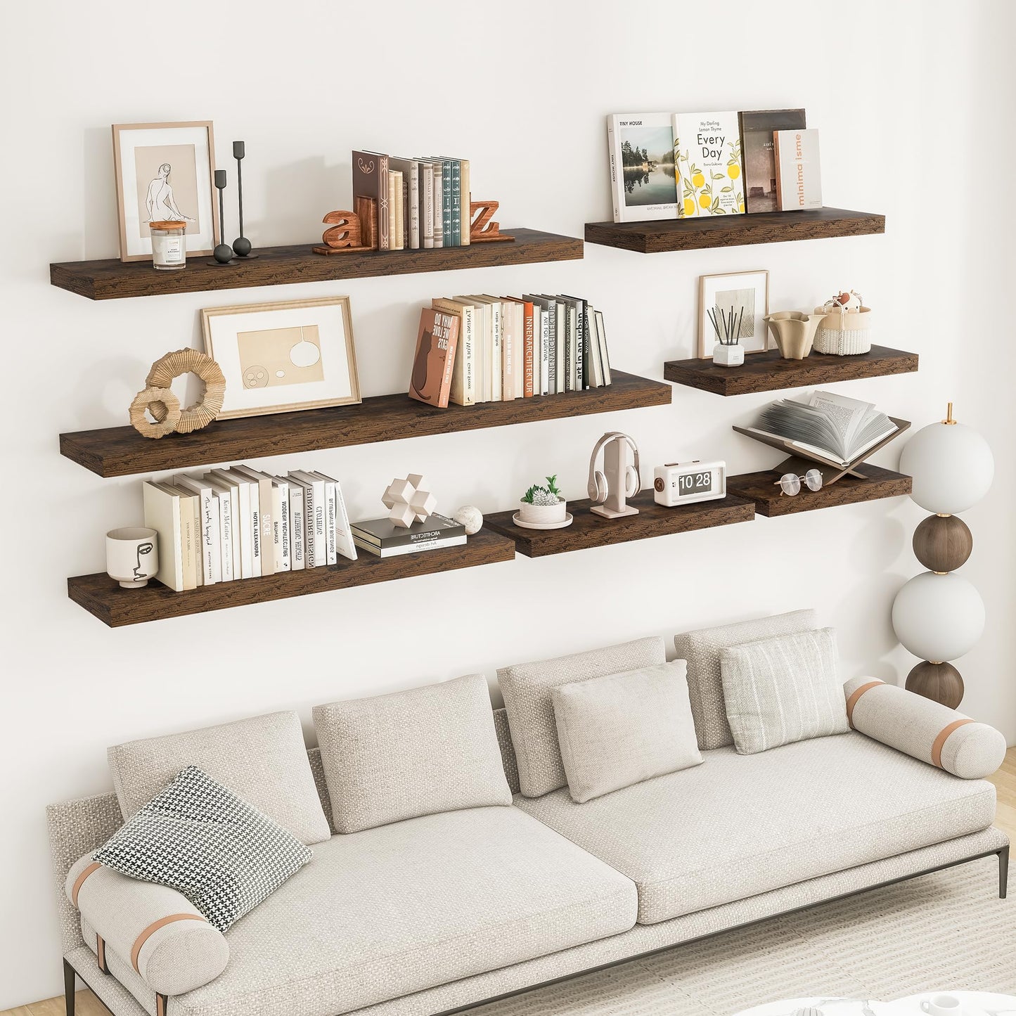 RICHFOCUS 72Inch Floating Shelves for Wall 2 Pack Shelves for Bedroom|Kitchen|Bathroom Wall Mounted Rustic Wood Floating Shelf with Invisible Brackets for Books|Storage|Decor, Rustic Brown