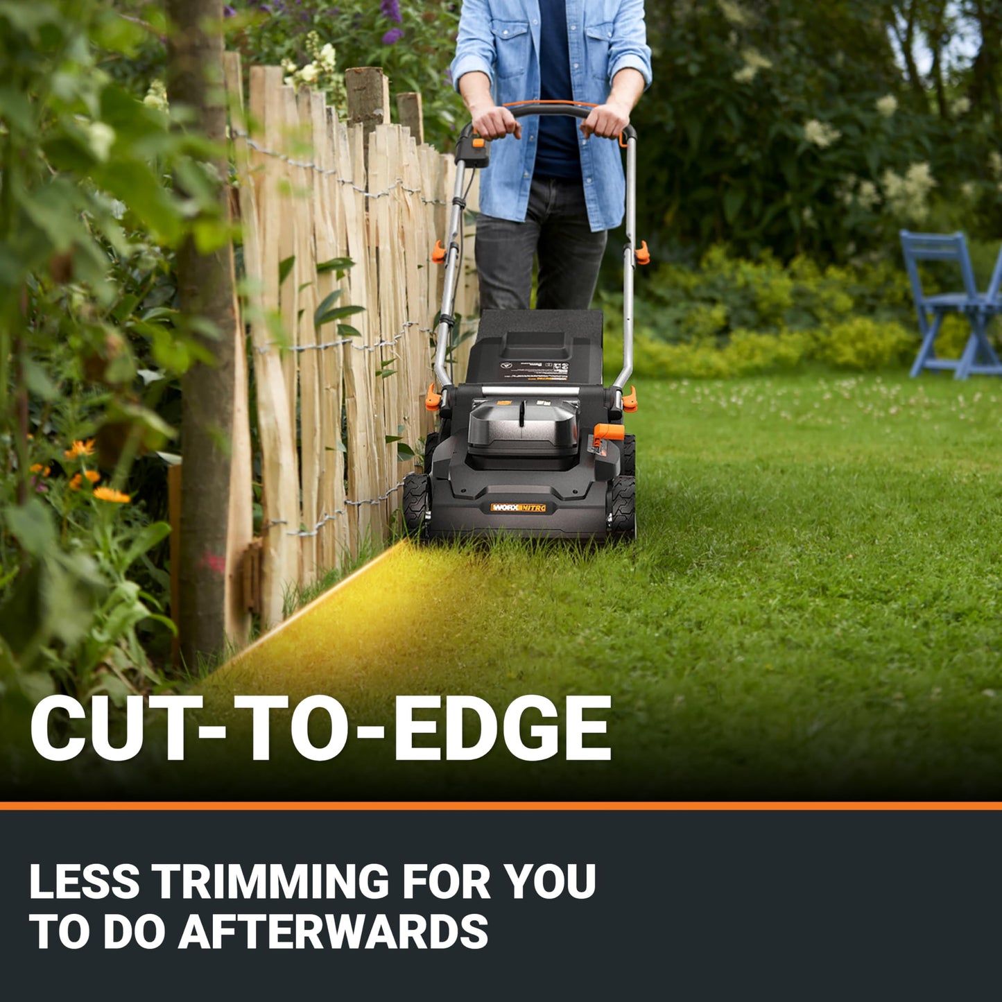 WORX Cordless Lawn Mower, 17" Electric Mower Cuts to Edge, Compact & Lightweight Push Lawn Mower with 6-Position Height Adjustment for Medium Size Yards, 2 Batteries & Charger Included, WG745