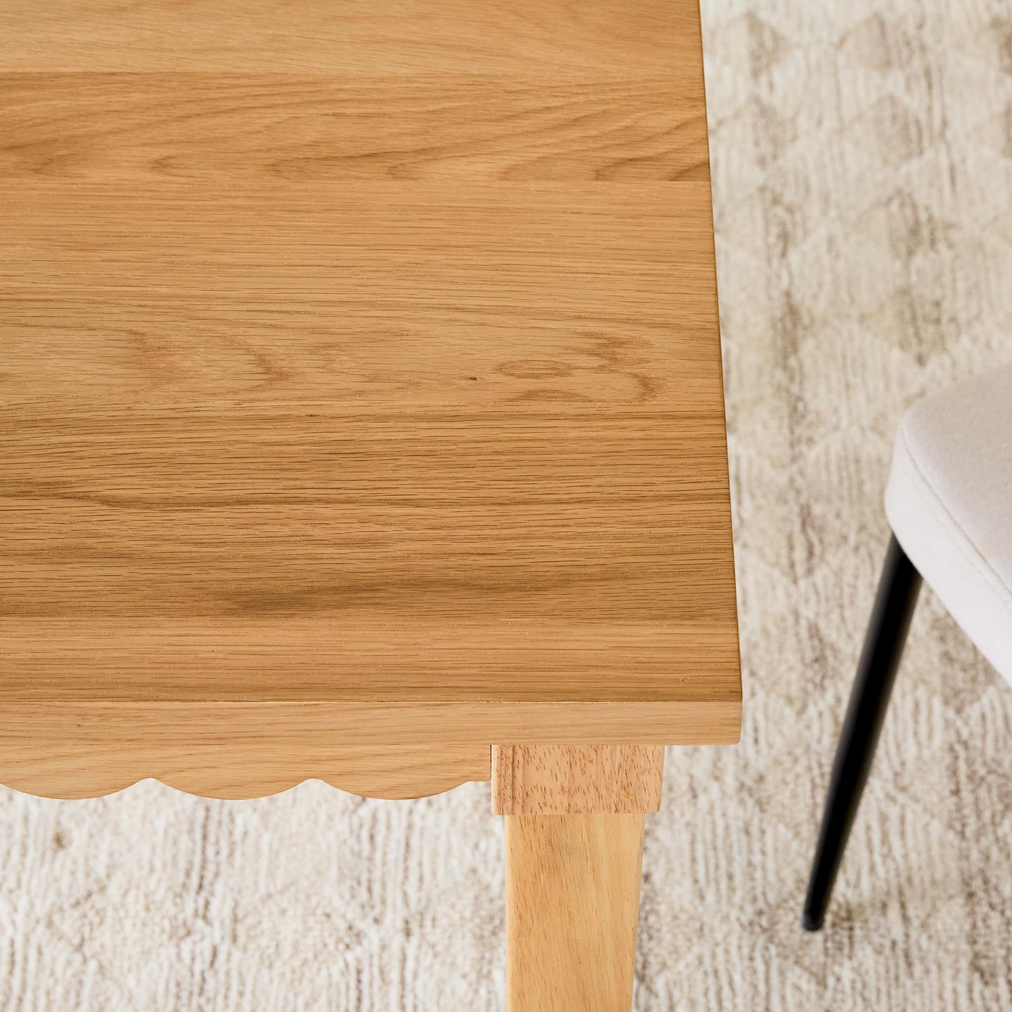 Walker Edison Paisley Modern Solid Oak Wood Veneer Scalloped 69 Inch Dining Table for 6, White Oak