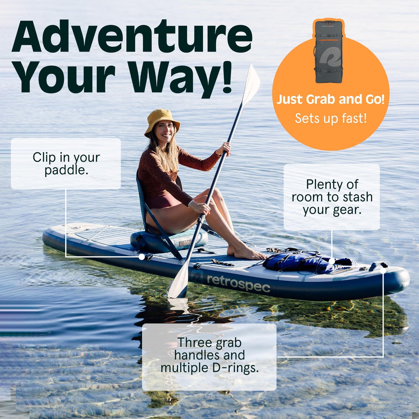 Retrospec Weekender Plus 10'6" Inflatable Paddle Board - Lake Essentials iSUP Bundle with Carrying Case, Adjustable Paddle, Pump & Fins - Stable Double-Layer PVC Design for All Skill Levels