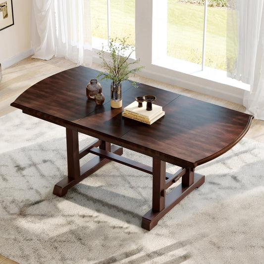 Ball & Cast 60"-78" Extendable Farmhouse Dining-Table for 6-8, Expandable Wooden Kitchen Table with 18" Removable Leaf, Large Retro H-Leg Dining Room Table for 4-8,Space Saving & Sturdy, Cherry