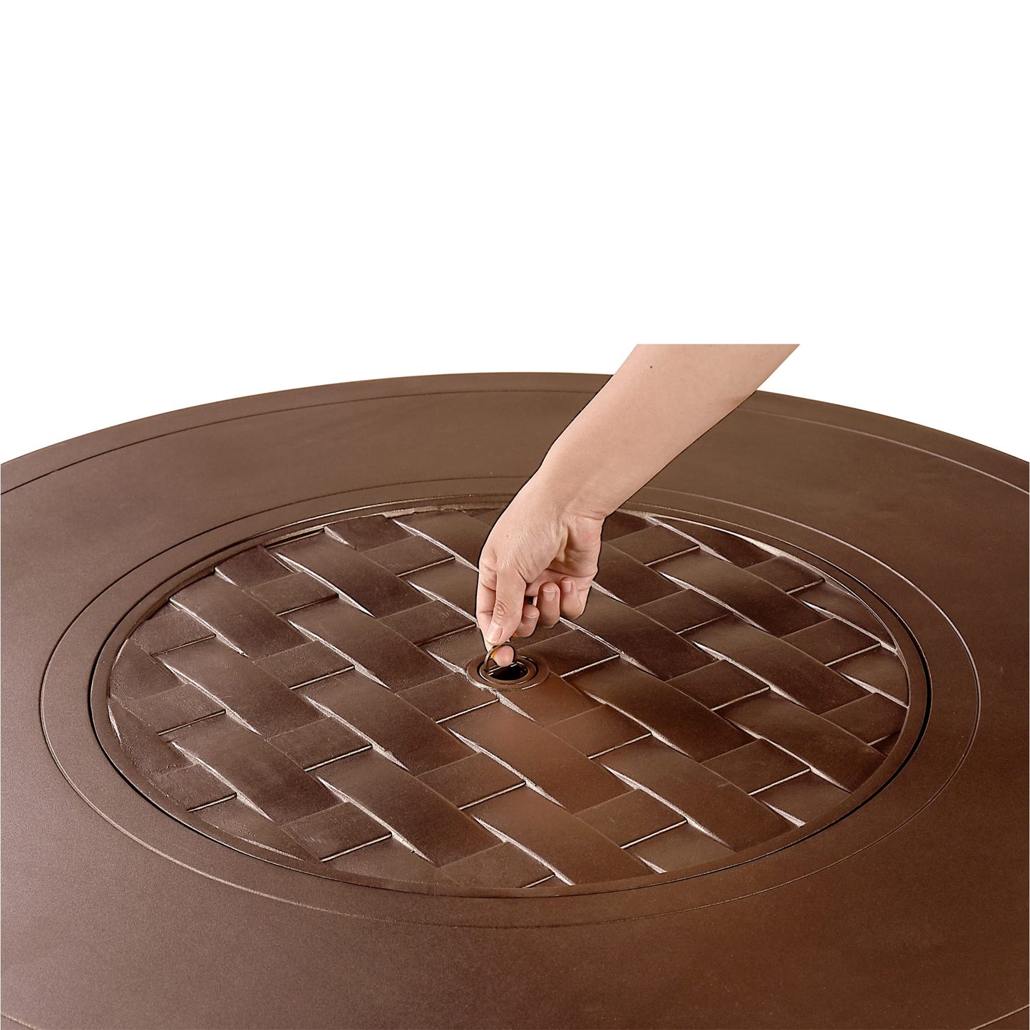 Oakland Living Round 44 in. x 44 in. Aluminum Propane Fire Pit Table with Glass Beads, Two Covers, Lid, 57,000 BTUs in Brown Finish