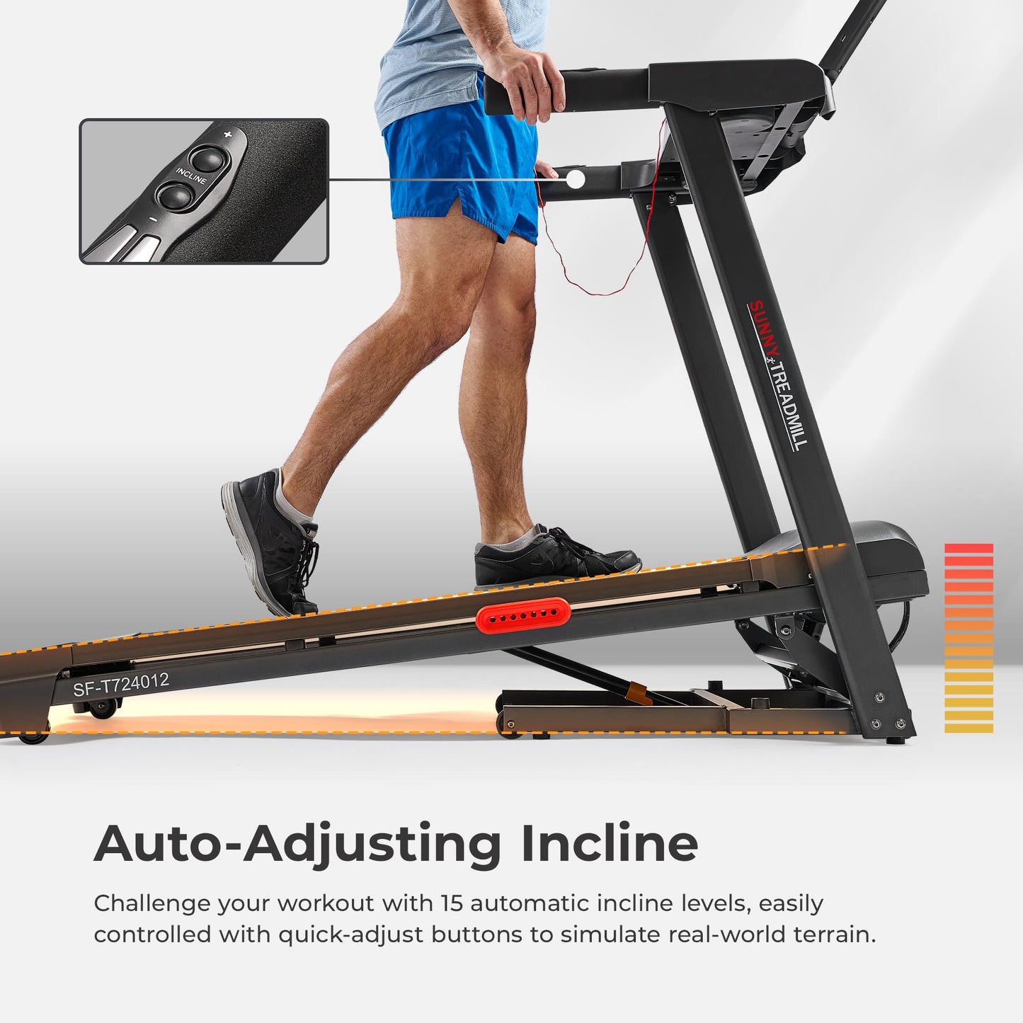 Sunny Health & Fitness Active 400 Smart Auto Incline Treadmill – Foldable Running Machine w/Bluetooth, Wi-Fi, 12% Incline, Shock Absorption & SunnyFit Fitness App - SF-T724012