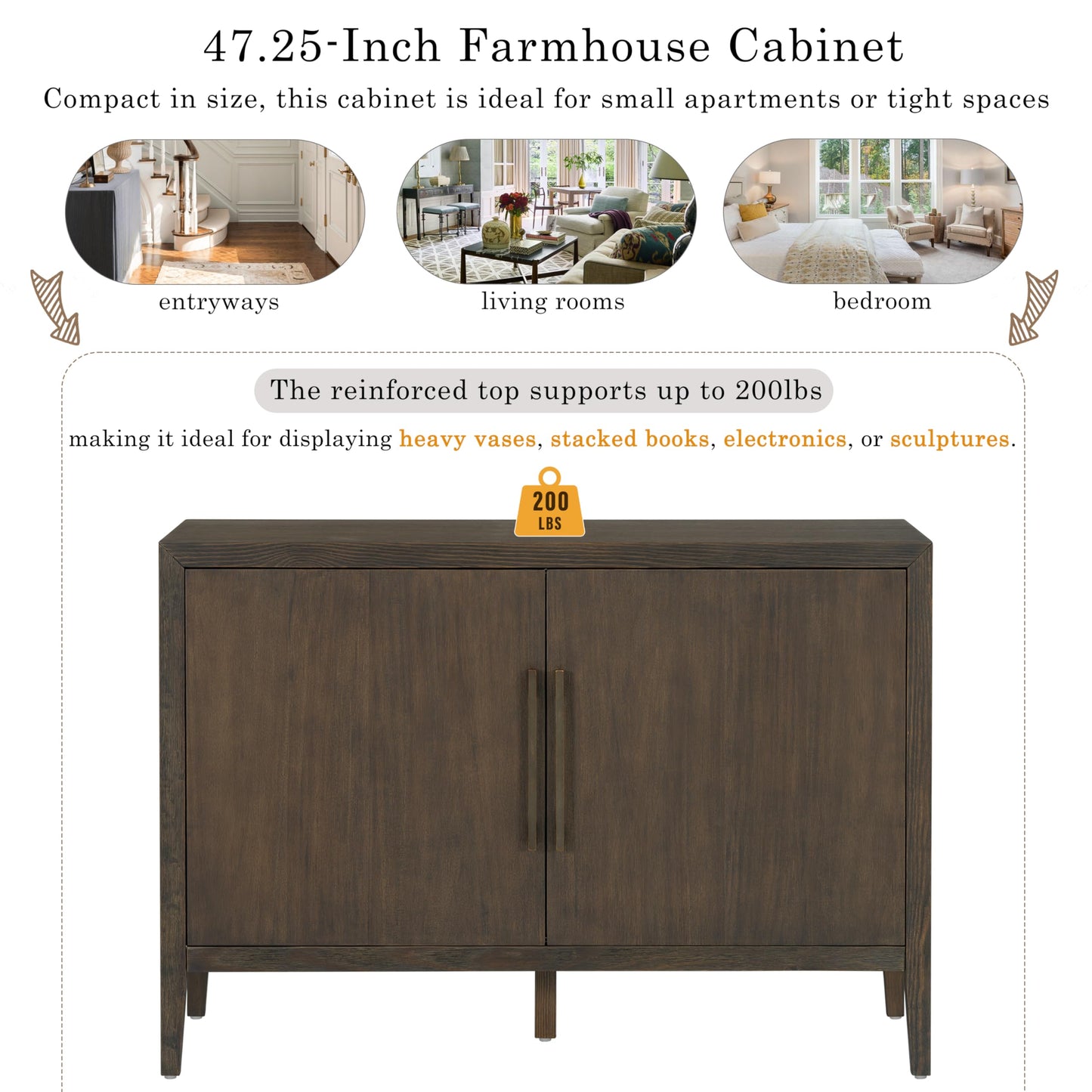 Merax Wood Farmhouse Buffet Sideboard with Metal Handles and 2 Doors, Coffee Bar Storge Cabinet Console Table for Living Room Bedroom Kitchen Hallway New Black