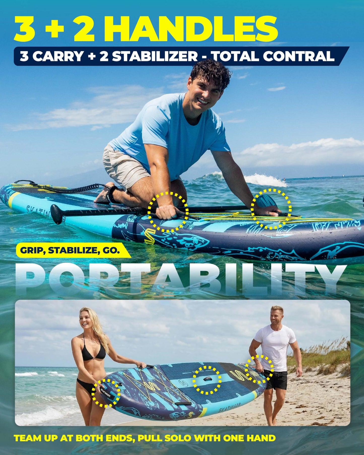 Skatinger 11'6×35" Super Wide Inflatable Paddle Board, Ultra Stable Stand Up Paddleboards for 450lb/3 People/Family/Big Size, Shoulder Strap, Camera Base, 100L Backpack, All-Round Sup Board, US Fin